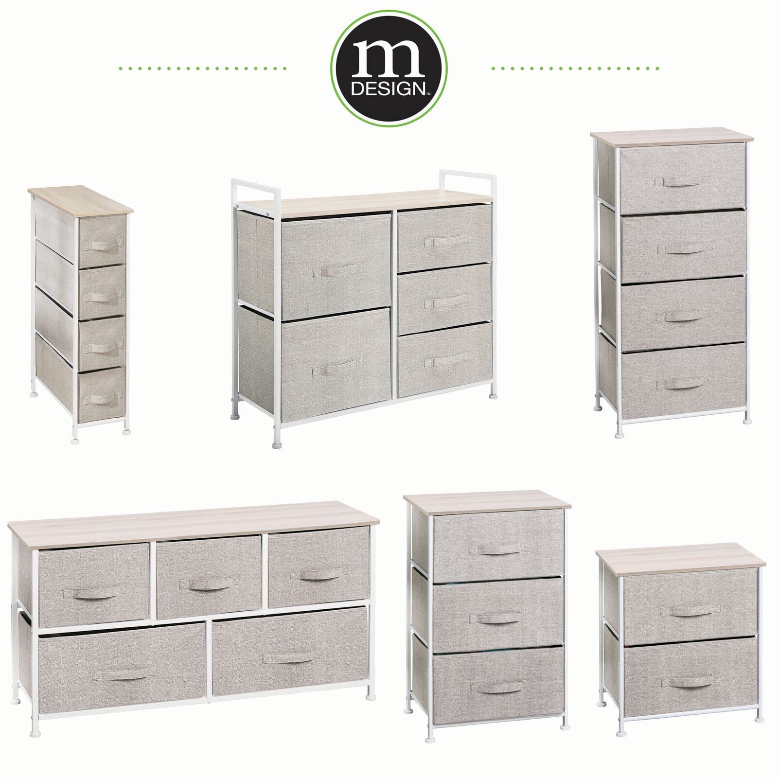 mDesign 4-Drawer Fabric Storage Tower Organizer - Steel Frame & Wood Top Dresser for Bedroom, Closet, Entryway - Lido Collection in Linen/Tan - Perfect for Clothing, Accessories & Home Organization
