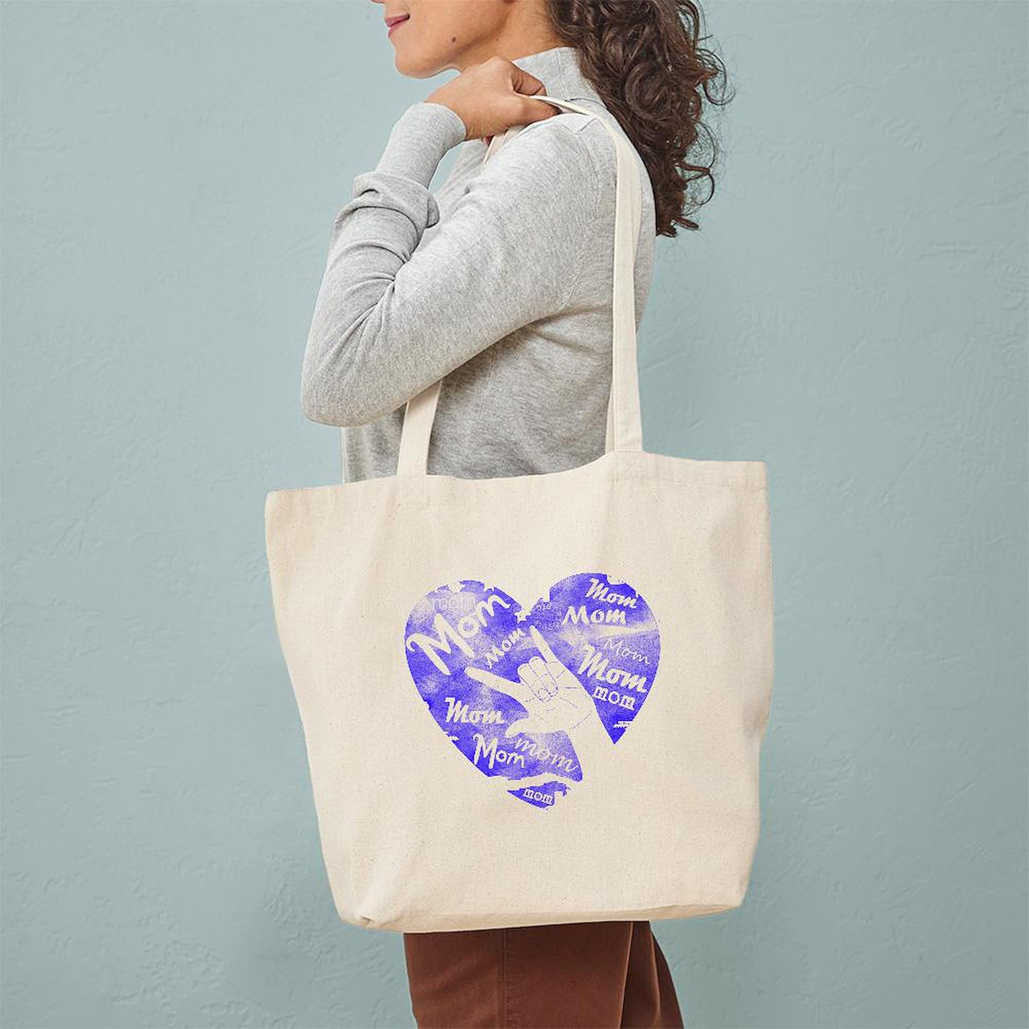 LOVE MY MOM ASL Tote Bag - Natural Canvas Reusable Shopping Bag for Women | Perfect for Groceries, Beach Trips & Mother's Day Gifts