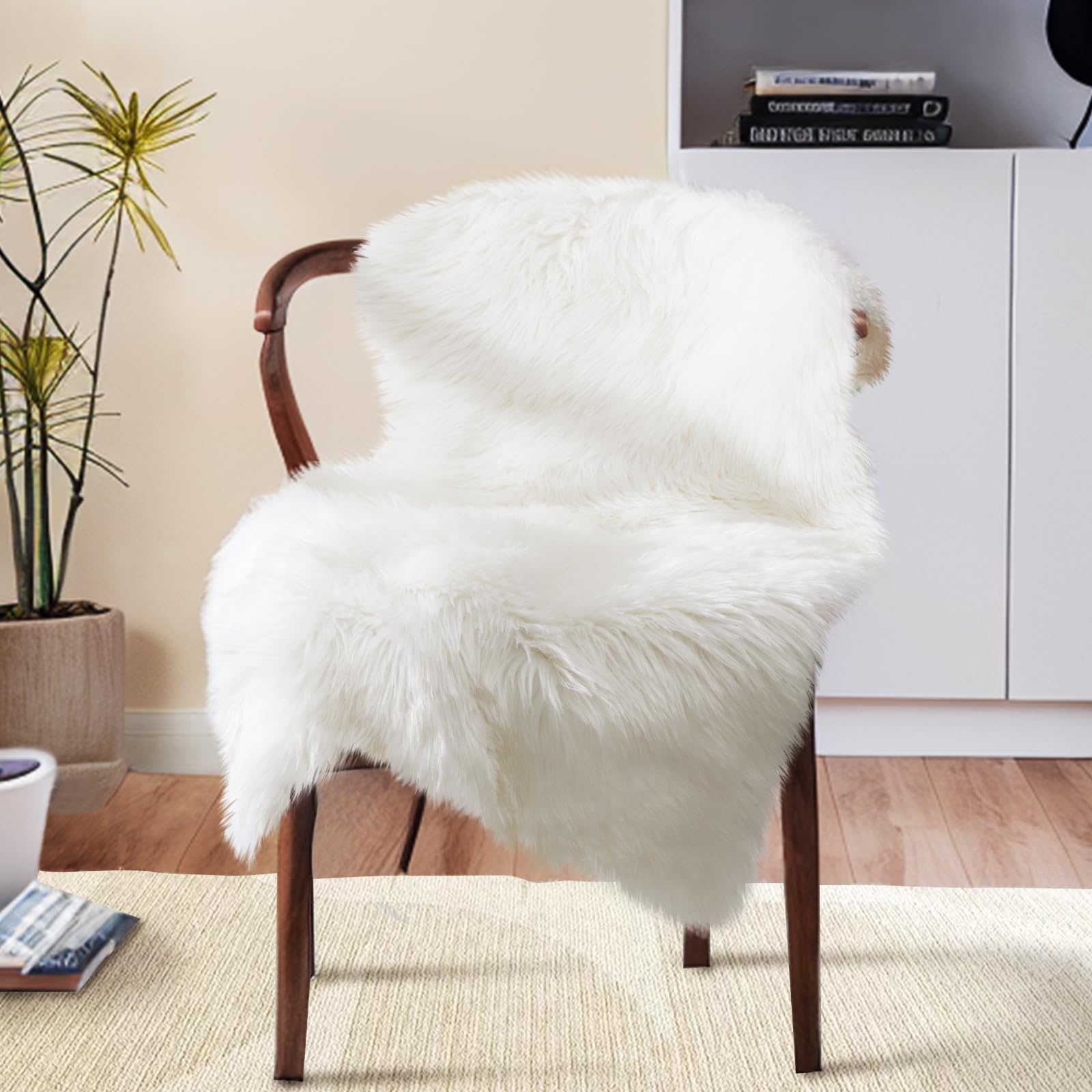 Soft Fluffy Faux Sheepskin Rug 2x3 Feet - White Faux Fur Carpet for Bedroom, Living Room, Nursery | Cozy Chair Cover, Sofa Throw, Floor Mat - Perfect for Winter Decor & Pet Bedding