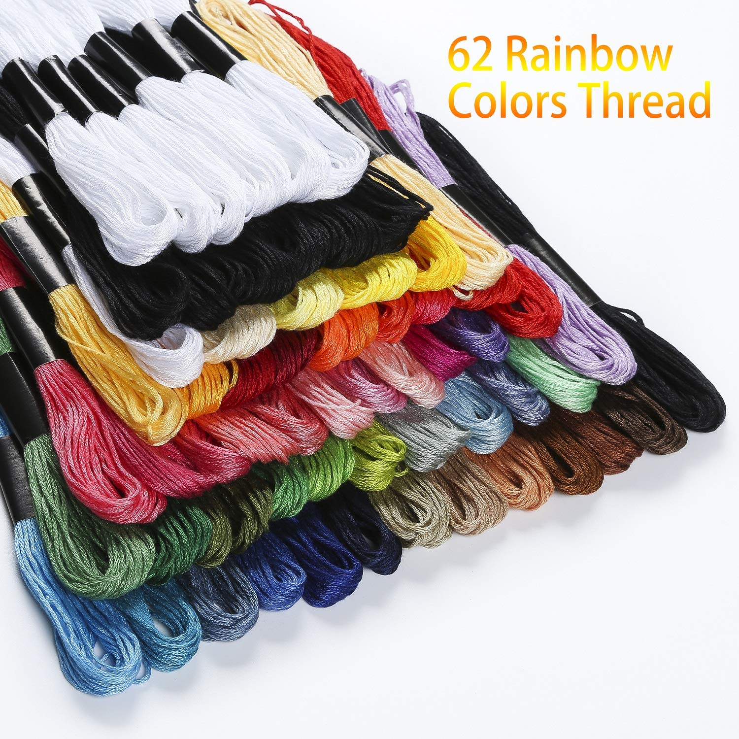 62 Skeins Embroidery Floss Kit with Needles & Bobbins - Premium Cross Stitch Thread for Friendship Bracelets, DIY Crafts - Perfect Gift for Mother's Day, Christmas & Handmade Projects