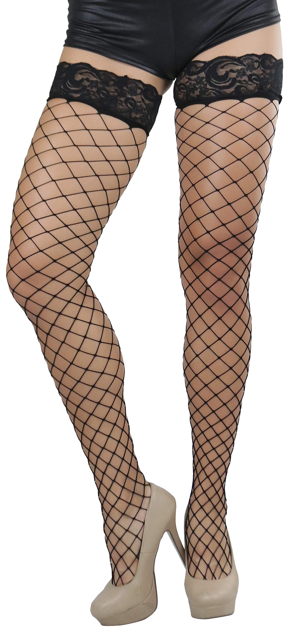 ToBeInStyle Industrial Chic Fashion Fishnet Thigh High Stockings - Stylish & Edgy Hosiery for Women, Perfect for Parties, Cosplay & Night Out