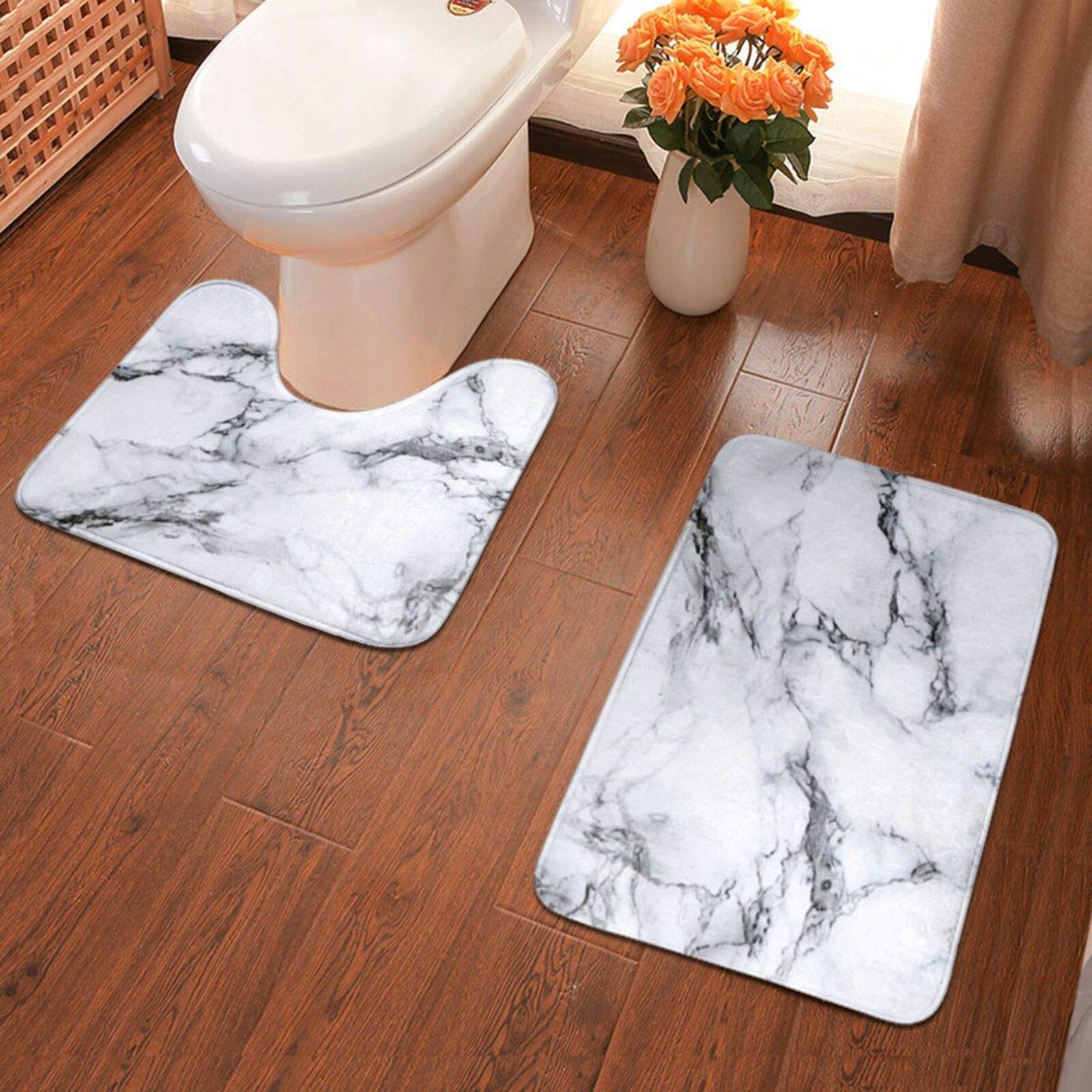 Sweet Tang Cozy Memory Foam 2-Piece Bath Rug Set - Washable & Super Absorbent U-Shape Contour & Rectangle Bath Mats (15.7