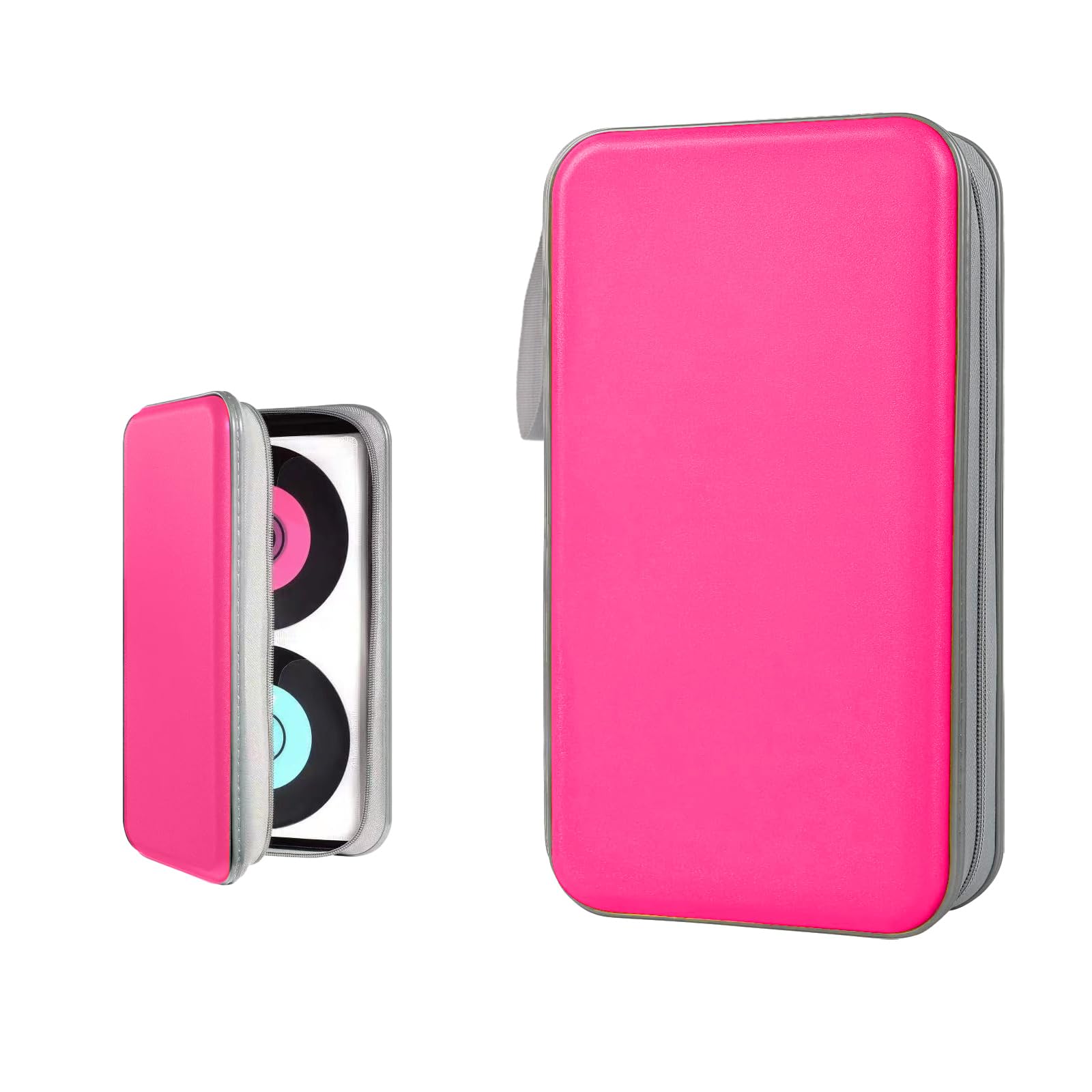 96-Slot Car CD DVD Case - Hard Plastic Organizer with Zipper & Strap for Home, Office & Travel (Rose Red)