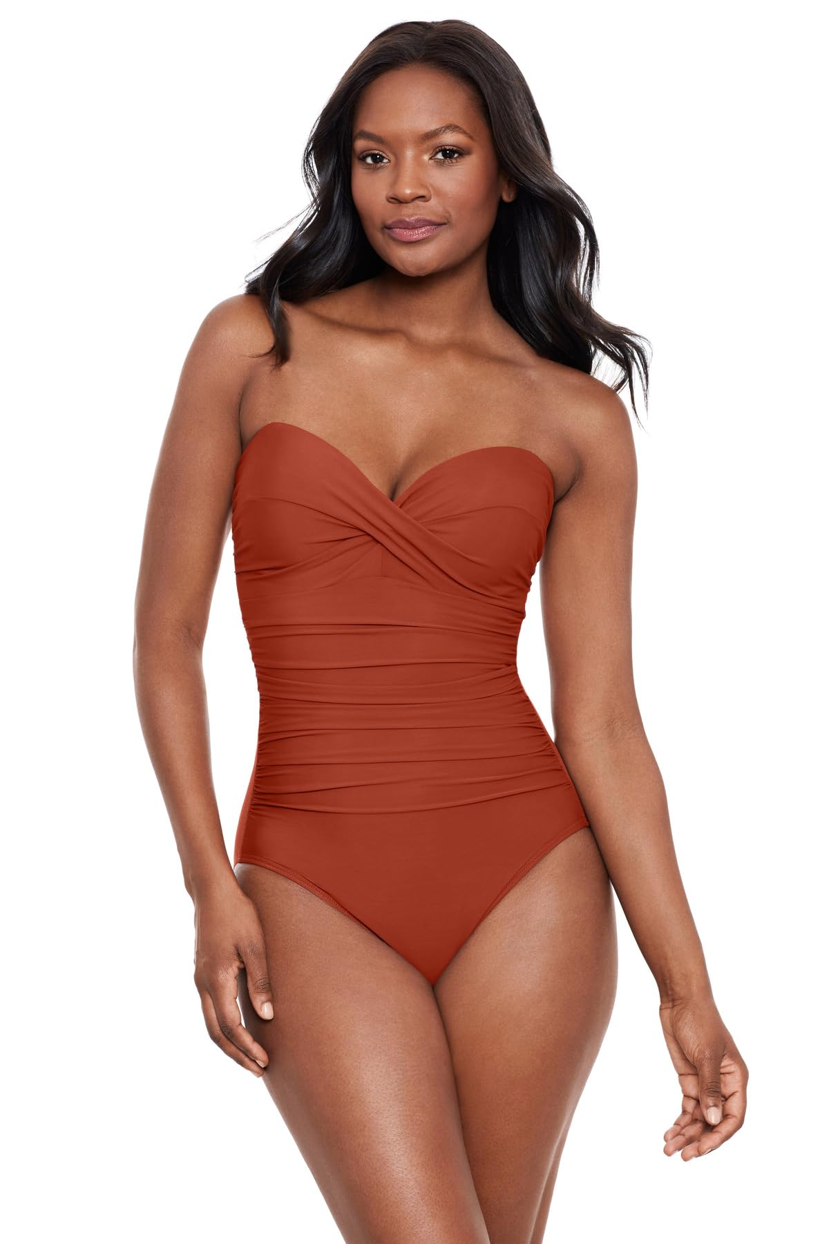Miraclesuit Women's One Piece Swimsuit - Rock Solid Madrid Bandeau with Underwire & Detachable Straps | Tummy Control Swimwear for Beach, Pool & Vacation