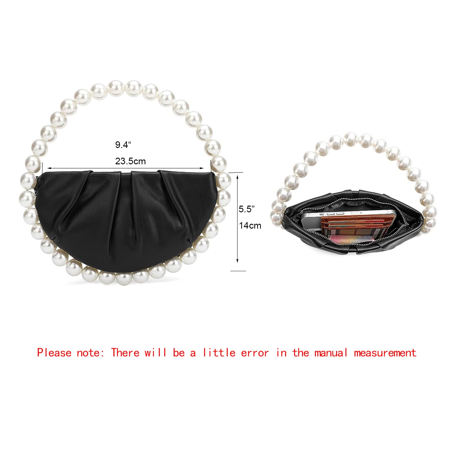 CARIEDO Elegant Pearl-Embellished Pleated Clutch Purse for Women - Soft Face Handbag for Evening Parties, Prom, Weddings & Special Occasions | Perfect for Brides, Date Nights & Formal Events