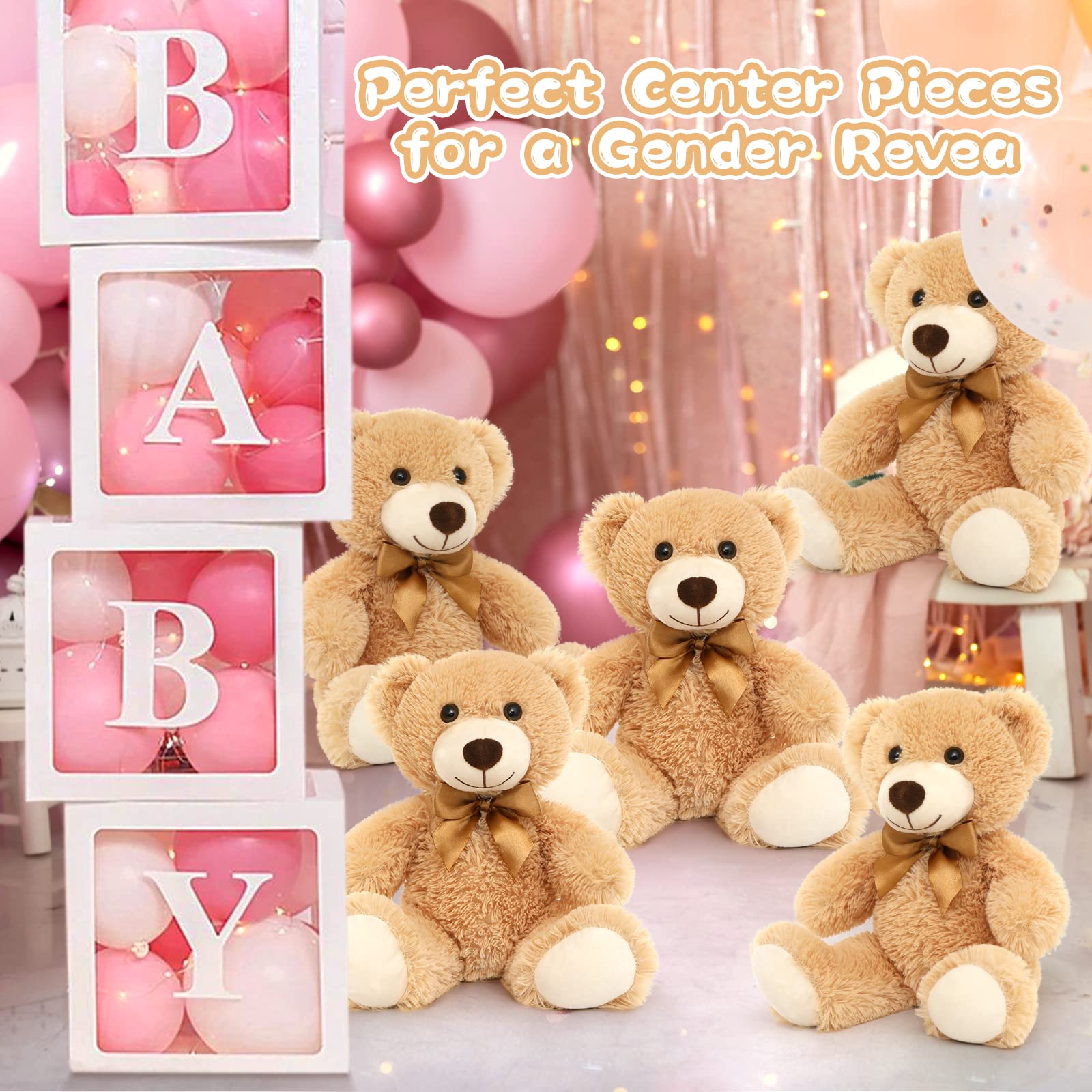 Tezituor 14in Small Teddy Bear Stuffed Animal Plush Toy - Bulk Pack of 5, Light Brown Soft Cuddly Bears - Perfect for Baby Showers, Christmas Gifts, Valentine's Day Presents for Kids, Girlfriends & Loved Ones - Great as Nursery Decor, Party Centerpieces & Comfort Toys