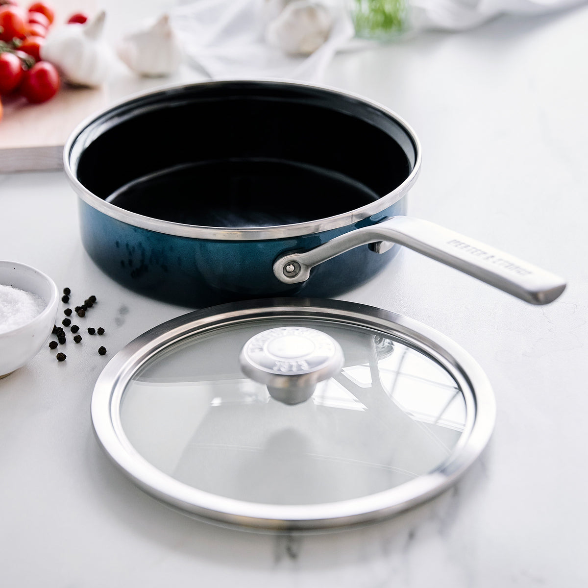 Premium Merten & Storck 2 Quart Enameled Steel Core Sauté Pan with Glass Lid - Nonstick, Oven Safe Cookware for Sauteing, Frying & Simmering - Aegean Teal Blue Kitchen Essentials for Home Chefs