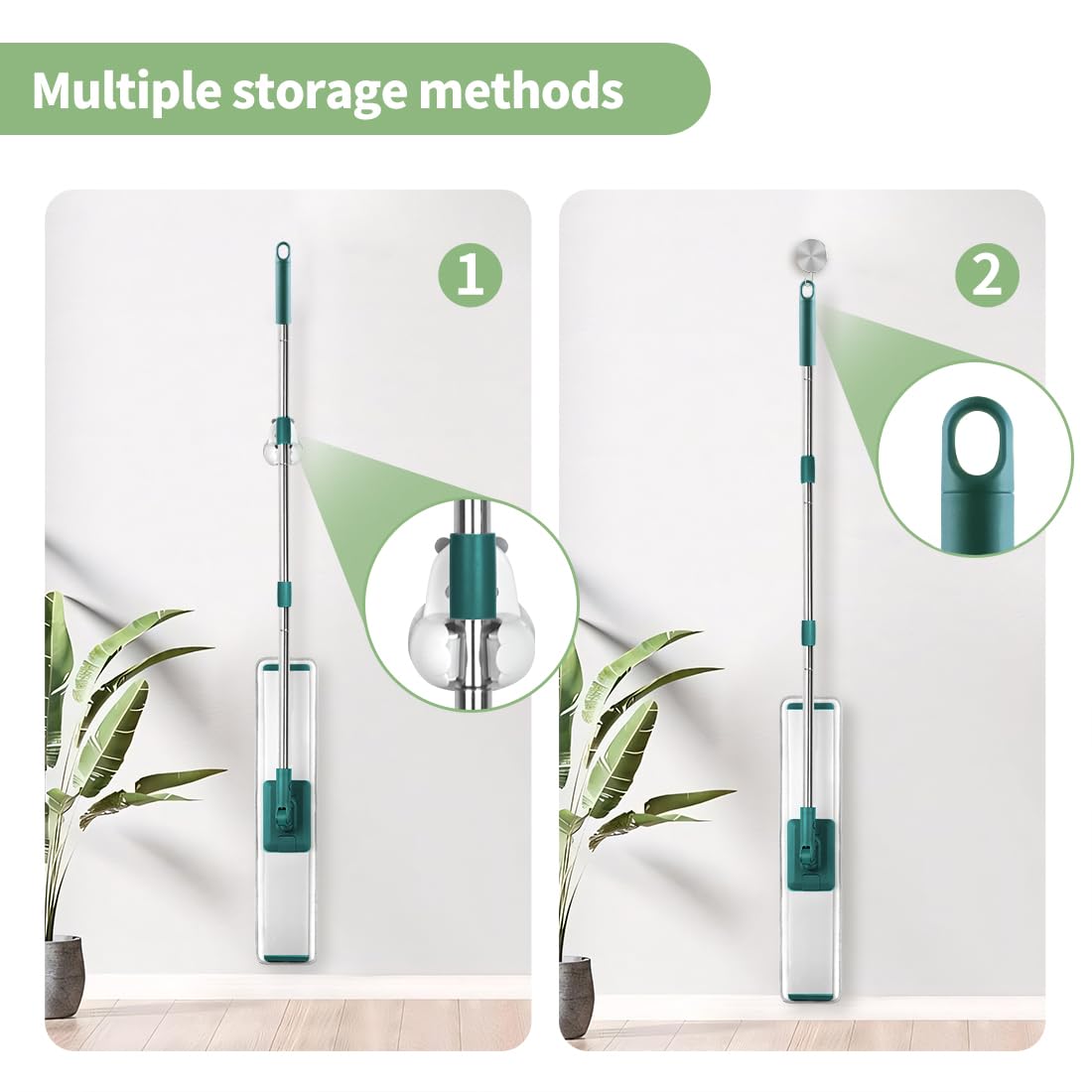 CQT Commercial Flat Microfiber Floor Mop Cleaning System - 24 Inch Wet Dry Dust Mop for Hardwood, Laminate & Tile Floors - Includes 4 Washable Pads & Stainless Steel Handle with Extension (PT14 Green) - Perfect for Homes, Offices & Commercial Spaces