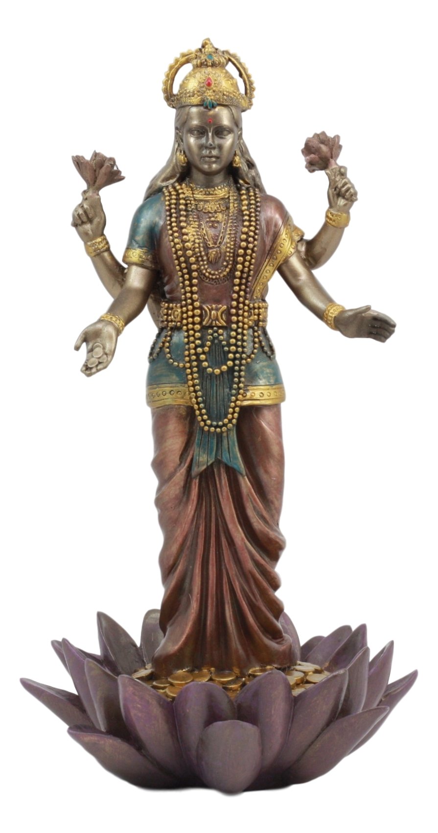 Ebros Hindu Goddess Lakshmi Standing on Lotus Blossom Statue - Deity of Good Fortune, Abundance & Spiritual Well-Being - Perfect for Home Altar, Yoga Studio Decor & Spiritual Gift
