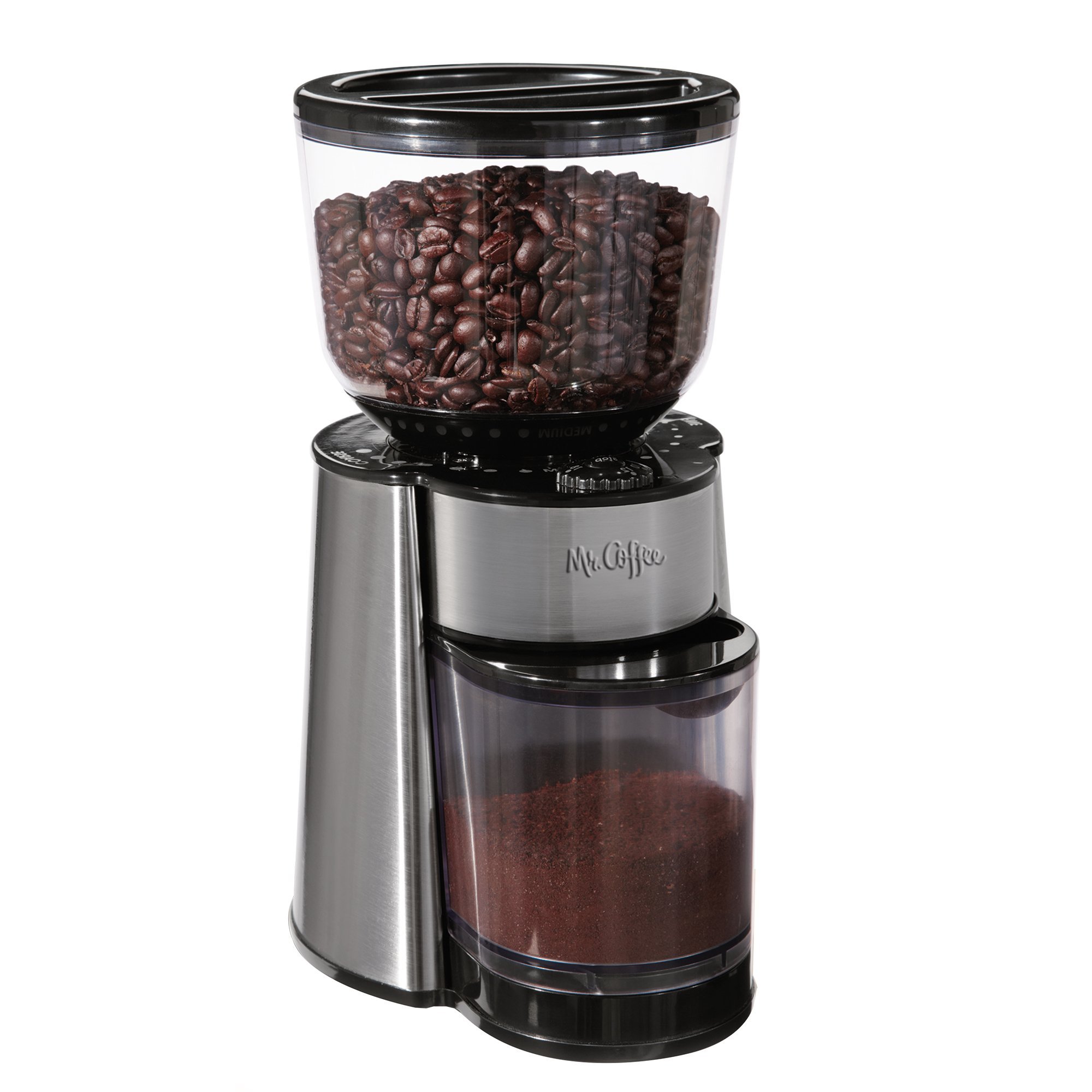 Premium Mr. Coffee Automatic Burr Mill Grinder - 18 Custom Grind Settings, Silver (BMH23-RB-1 Renewed) for Fresh Coffee Beans | Perfect for Espresso, French Press & Drip Coffee Makers | Home & Office Use