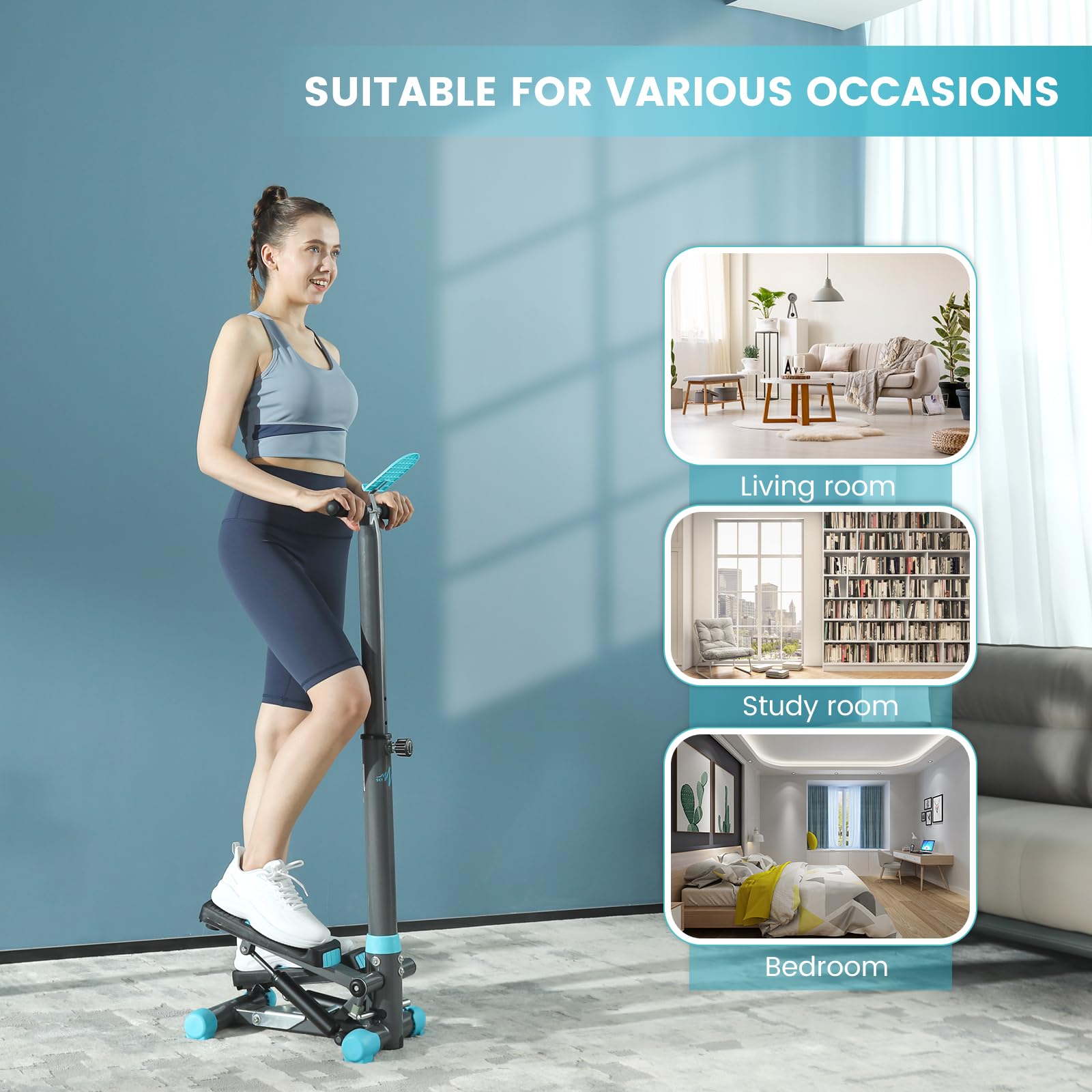 Stepper Machine for Home Workout - Portable Stepper Exercise Equipment for Fitness, Cardio & Leg Training - Compact Design for Apartments, Living Rooms, Bedrooms & Offices (Grey with Blue, Model SFSH100-A) - Perfect for Home Gym, Office Breaks & Low-Impact Workouts