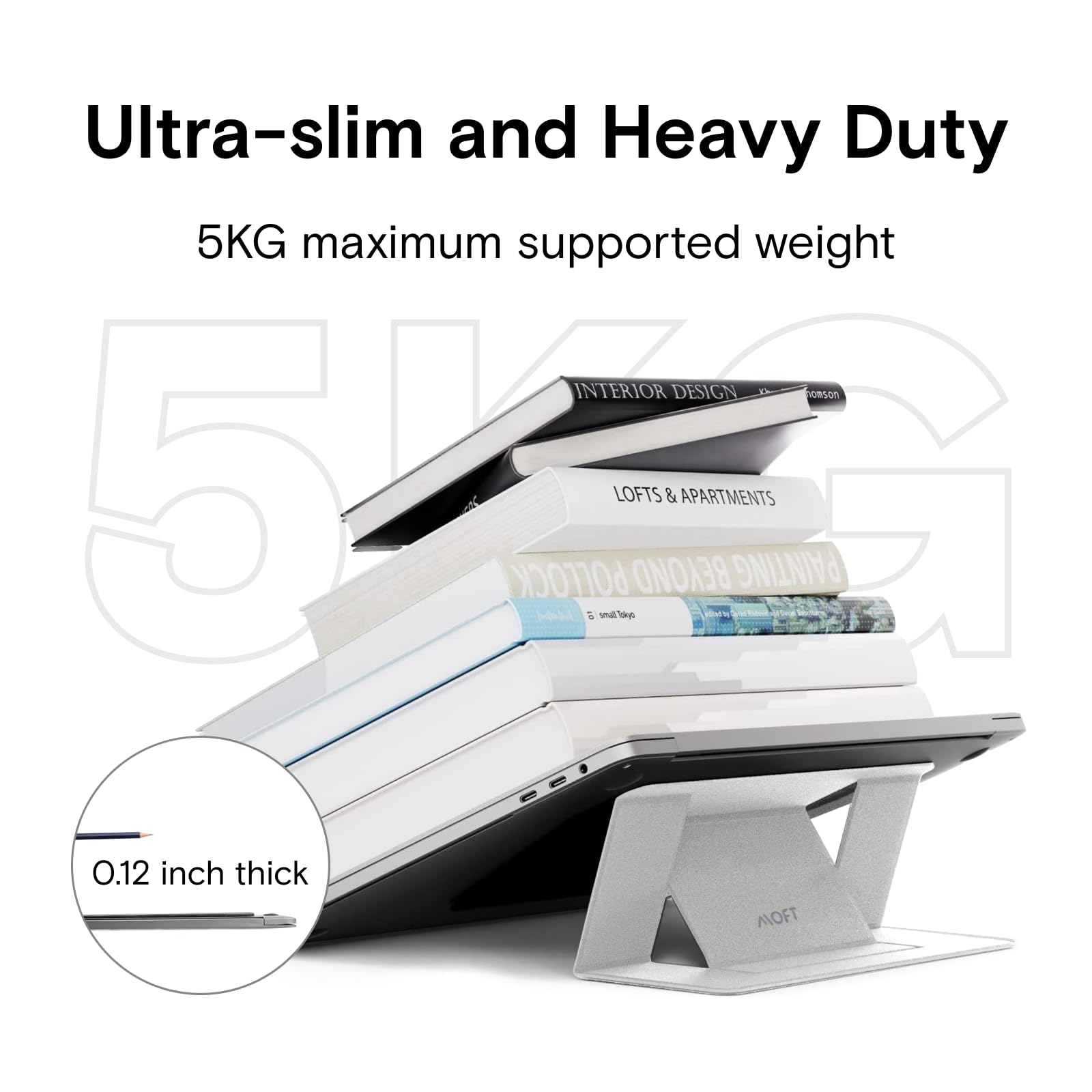 MOFT Adhesive Laptop Stand for Desk - Foldable & Portable Computer Stand with 2 Adjustable Angles for MacBook Air/Pro 11-16 Inch (Silver) | Perfect for Home Office, Coffee Shops & Travel Workspaces