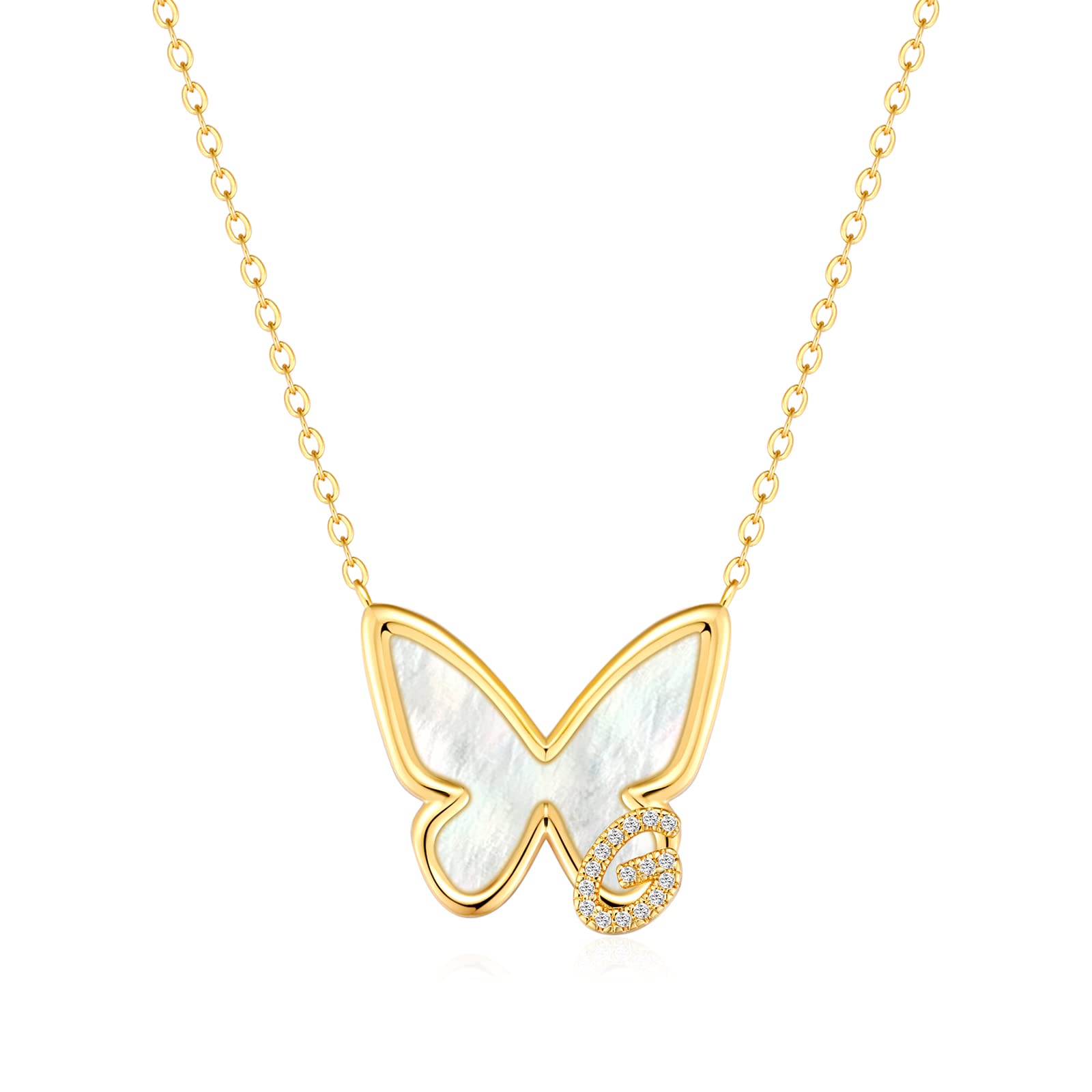 14K Gold Plated Butterfly Initial Necklace for Women - Personalized Name Pendant Trendy Jewelry Gift for Her | Birthday, Anniversary, Valentine's Day Present