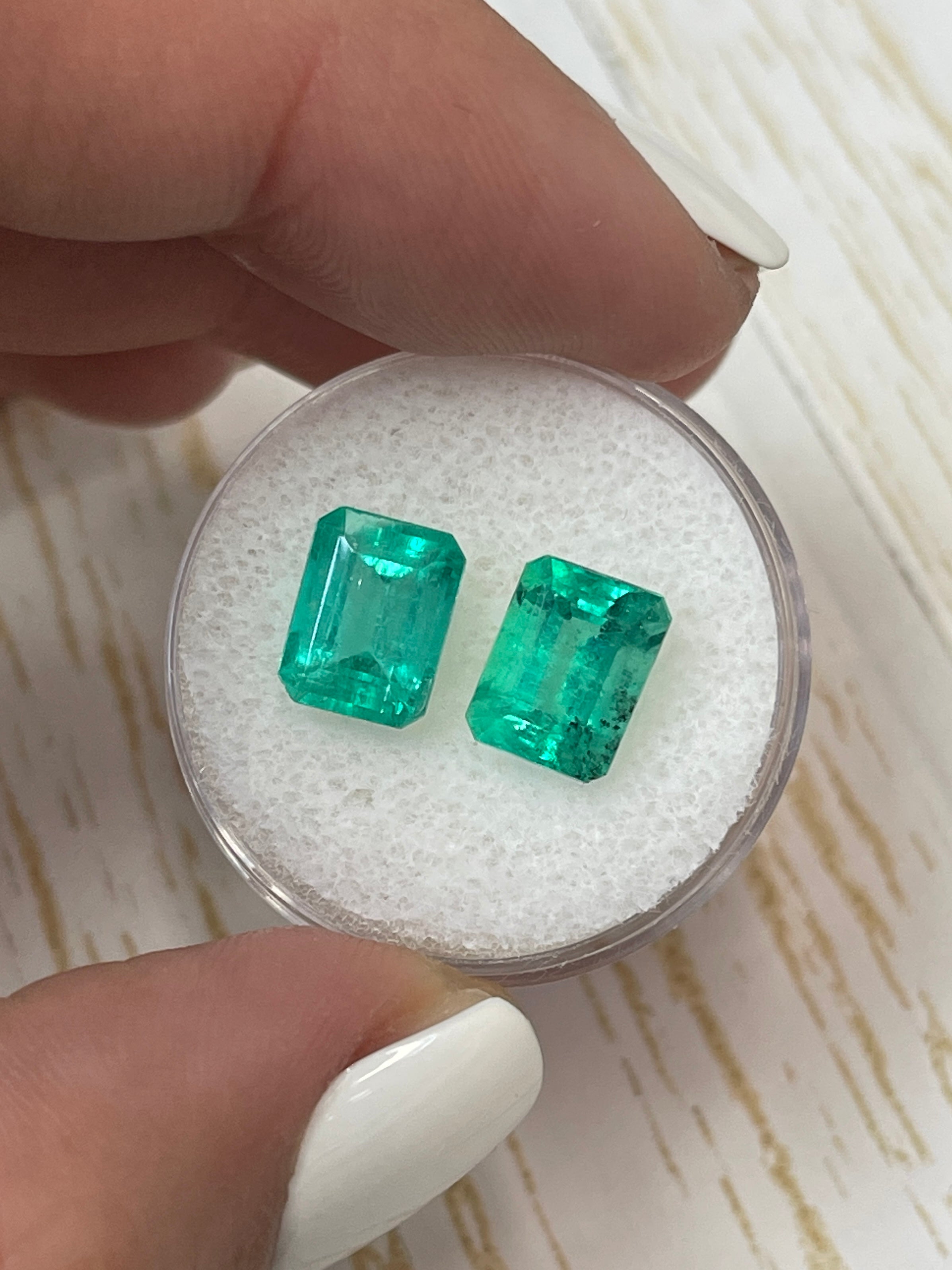 4.69tcw 9x7mm Matching Pair of Loose Colombian Emerald Gemstones - Emerald Cut for Jewelry Making, Engagement Rings & Fine Collections