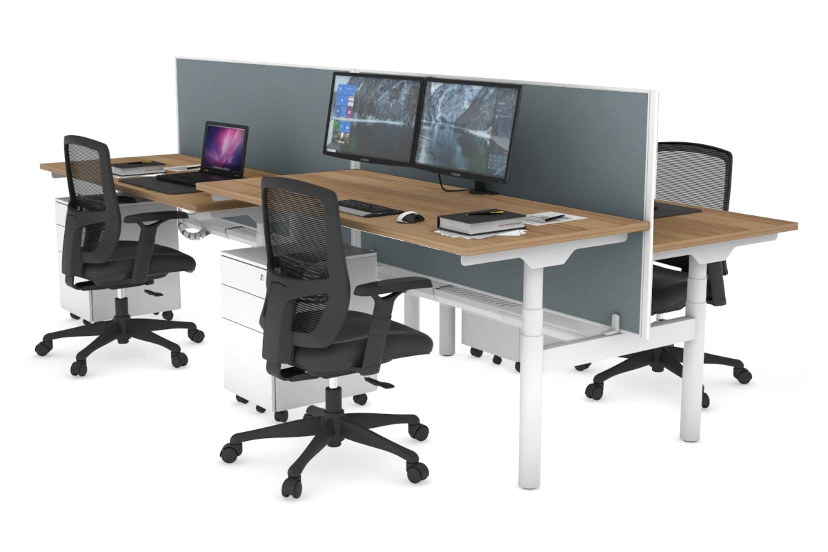 Flexi Premium Height Adjustable 4-Person H Bench Workstation - White Frame [1800L x 700W] - Ideal for Office, Coworking Spaces & Home Offices