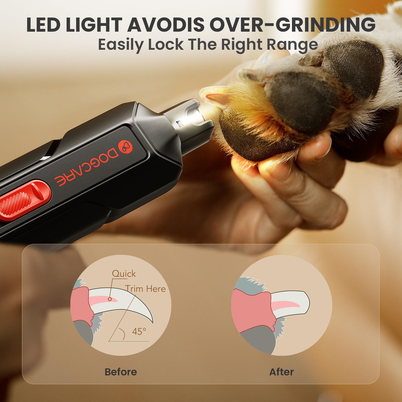 **Ultra Quiet Dog Nail Grinder with LED Light & 2 Speeds - Rechargeable Cordless Pet Nail Trimmer for Small, Medium & Large Dogs & Cats - Professional Painless Pet Claw Grooming Kit for Safe & Easy At-Home Nail Care**    *(Perfect for stress-free pet grooming, reducing scratches, and keeping nails healthy at home!)*
