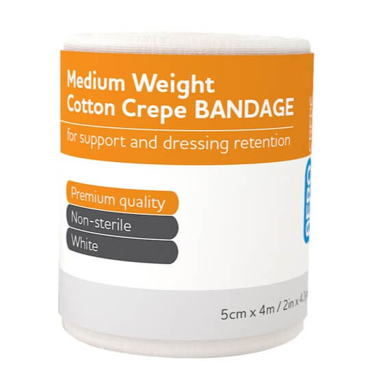Medium Cotton Crepe Bandages 5cm x 4m - 12 Pack - First Aid Medical Supplies for Wound Care, Sports Injuries & Emergency Kits