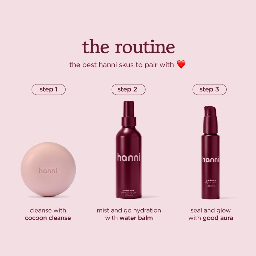 HANNI Good Aura Dry Body Oil - Lightweight After-Shower Moisturizer with Jojoba, Coconut, Baobab & Buriti Oils | Non-Greasy Skincare for Soft & Smooth Skin | 100mL / 3.38oz | Perfect for Post-Shower Hydration, Massage & Daily Skin Nourishment
