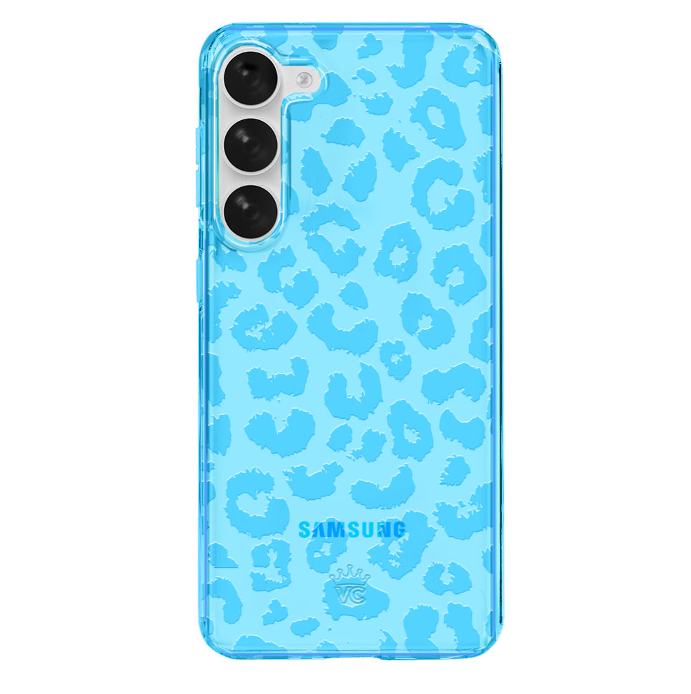Aqua Blue Leopard Print Samsung Phone Case - Protective Slim Fit Cover for Galaxy S21/S22/S23 - Perfect for Everyday Use & Fashion Accessories