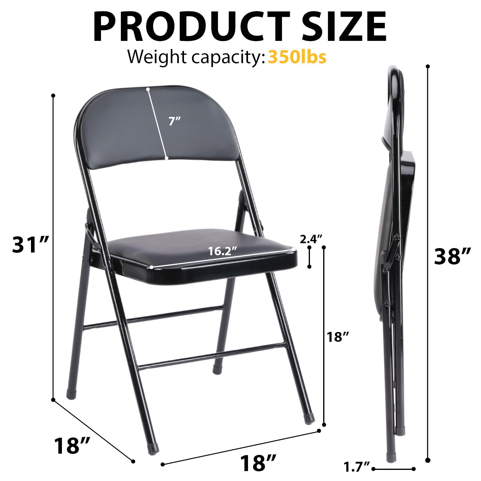 NEWBULIG 16 Pack Folding Chairs for Outdoor & Indoor Use - Portable, Lightweight & Comfortable Event Chairs for Camping, Picnics, Parties, and Home Use - Black