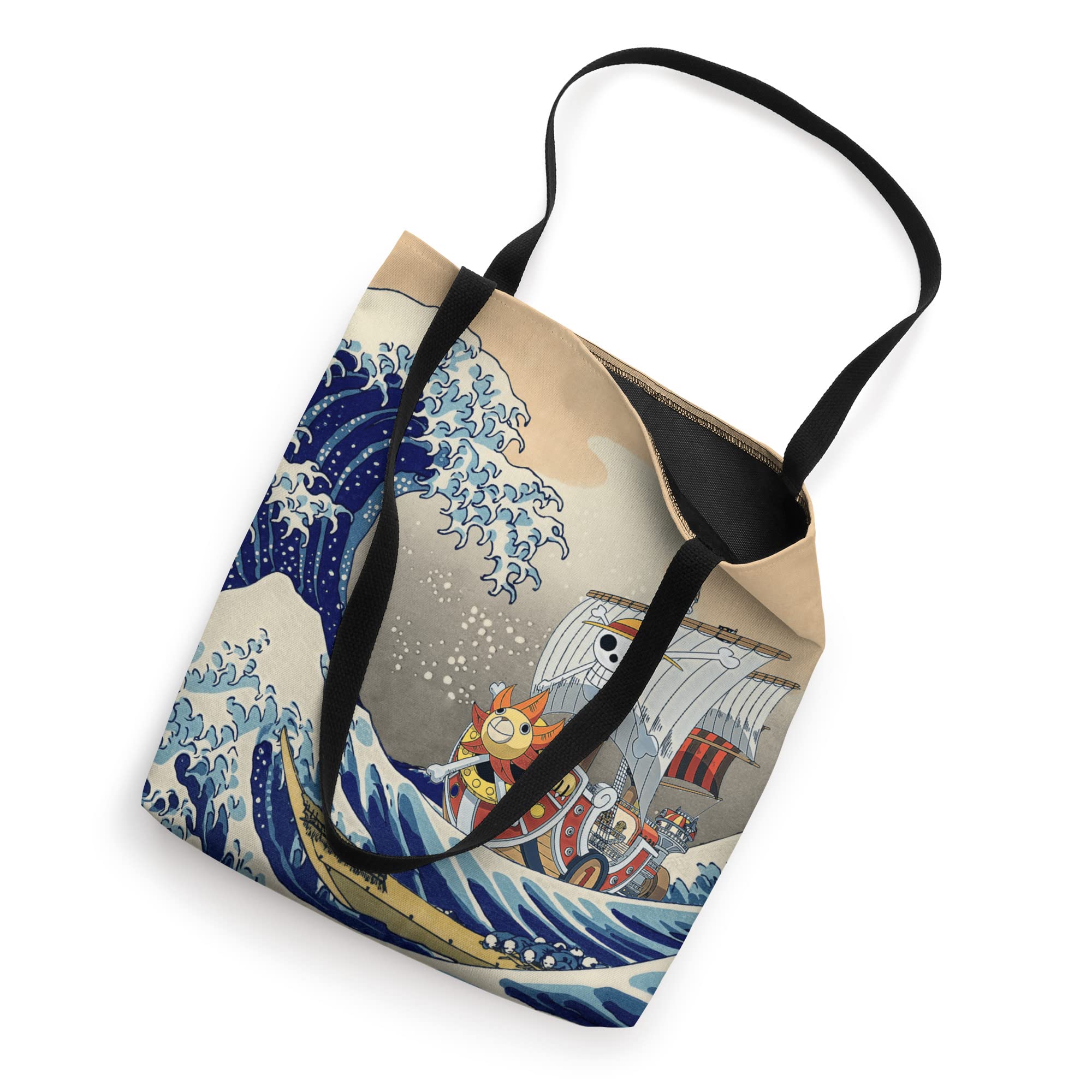 Kawaii Japanese Anime Tote Bag - Hokusai The Great Wave Off Kanagawa Art Print - Stylish & Durable Canvas Shopper for School, Work, Beach & Travel