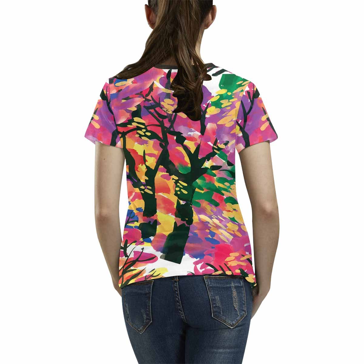 Women's Printed T-Shirts with Watercolor Autumn Leaves Design - Casual Fall Fashion for Everyday Wear & Seasonal Outfits