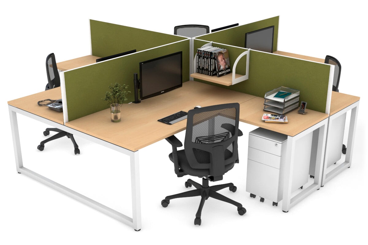Quadro Loop Legs 4-Person Corner Workstation Desk - 1600L x 1800W with Cable Management Scallop | Office Furniture for Collaborative Workspaces & Team Meetings
