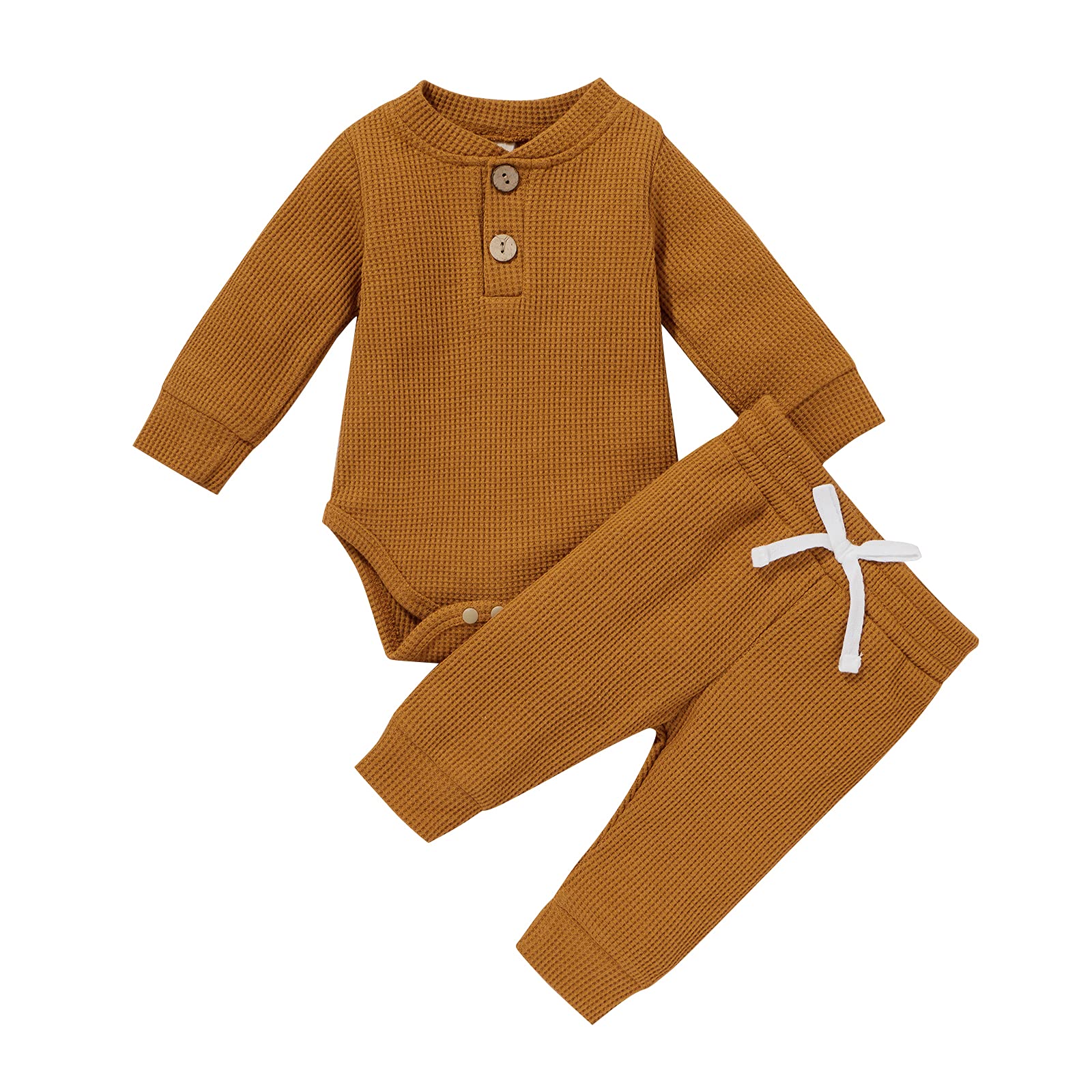 Thorn Tree Newborn Baby Clothes Set - Soft Cotton Knitted Romper & Long Pants 2-Piece Outfit for Boys & Girls | Perfect for Fall Season, Photoshoots & Daily Wear