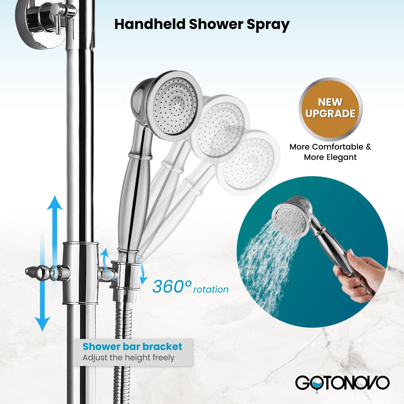 Gotonovo 8 Inch Rainfall Shower Head with Handheld Spray - Polished Chrome Wall Mount Bathroom Faucet Set (2 Functions) - Perfect for Modern Bathrooms & Spa-Like Showers