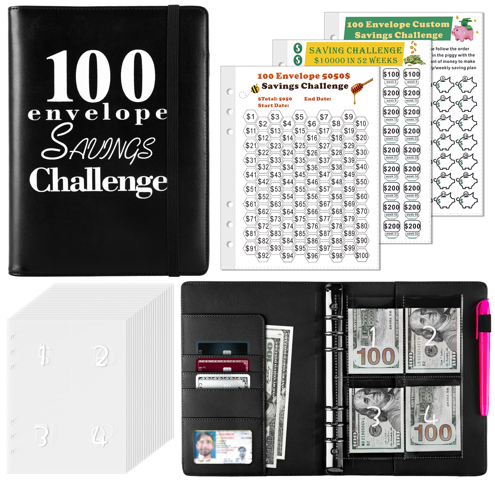 100 Envelopes Money Saving Challenge Binder - A5 Budget Planner with Cash Envelopes & Pen for $5,050 or $10,000 Savings Goals | Fun & Easy Personal Finance Tool for Cash Budgeting, Debt Payoff & Financial Planning at Home
