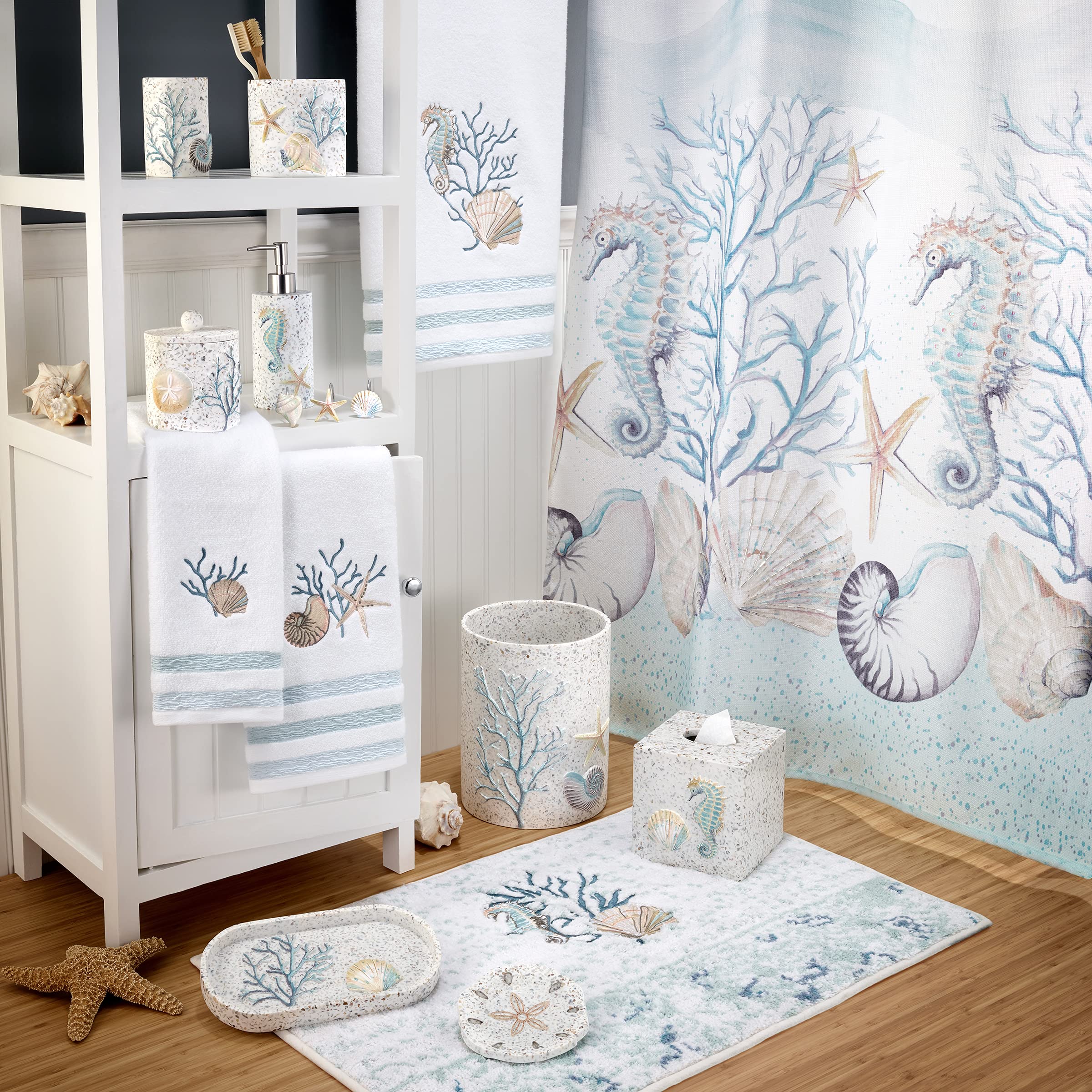 Avanti Linens Coastal Terrazo Tumbler Set - Guest Bathroom Essentials, Sea Inspired Ceramic Cups for Coastal Decor, Beach House & Spa Bathroom Accessories - Perfect for Coastal Homes, Vacation Rentals & Spa Retreats