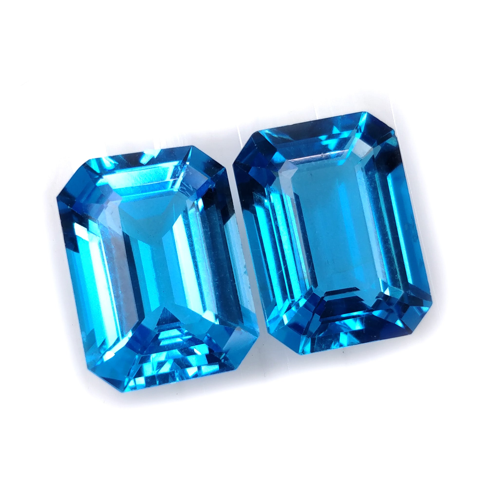 Certified Natural Blue Topaz Gemstone Pair - 24.30cts Unheated Octagon Cut (15.96x11.66mm) for Jewelry Making, Engagement Rings & Luxury Gifts