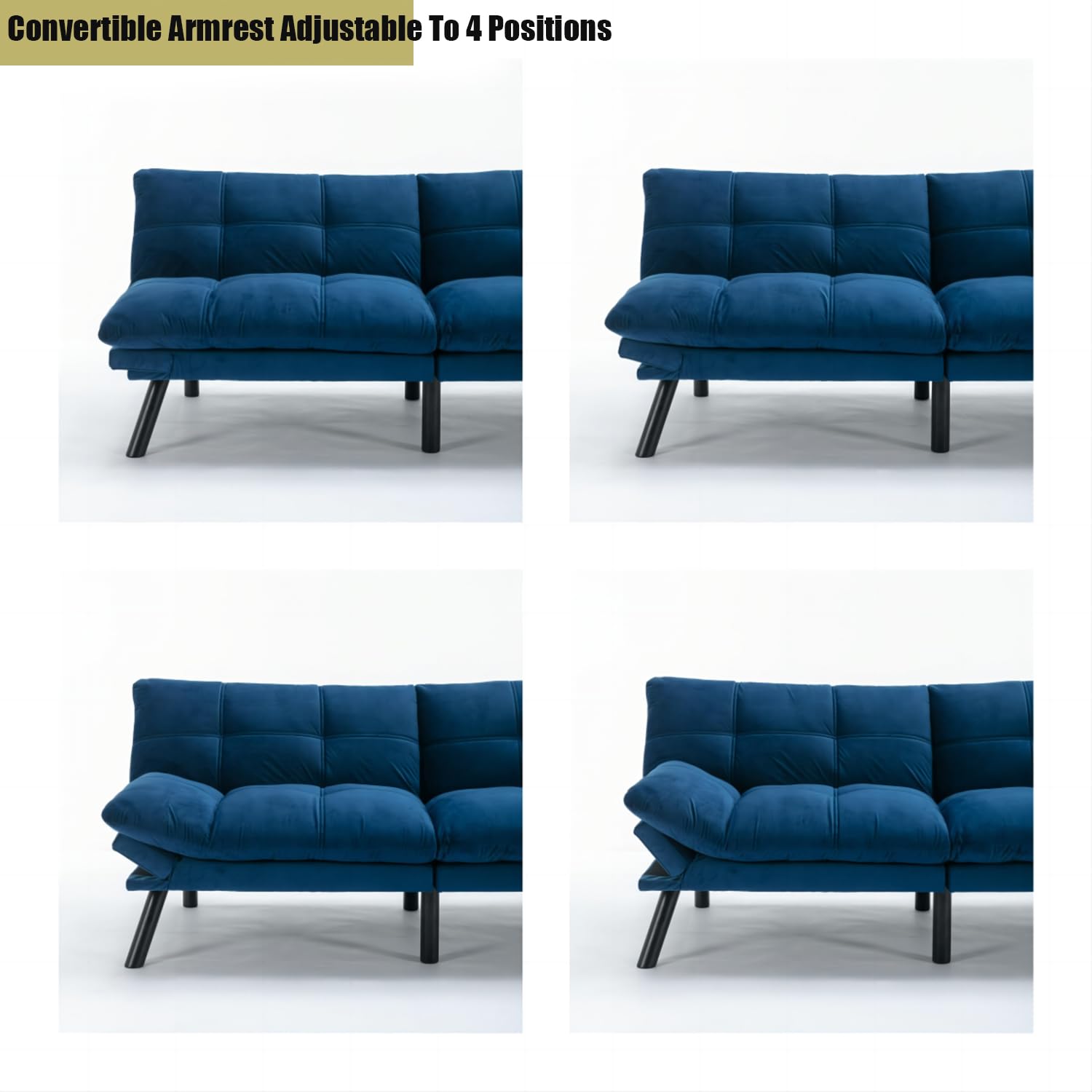 Convertible Futon Sofa Bed - Foldable Breathable Small Couch for Compact Living Spaces, Studio Apartments, Dorms & Offices | Perfect for Living Room, Bedroom or Guest Room (White/Blue)