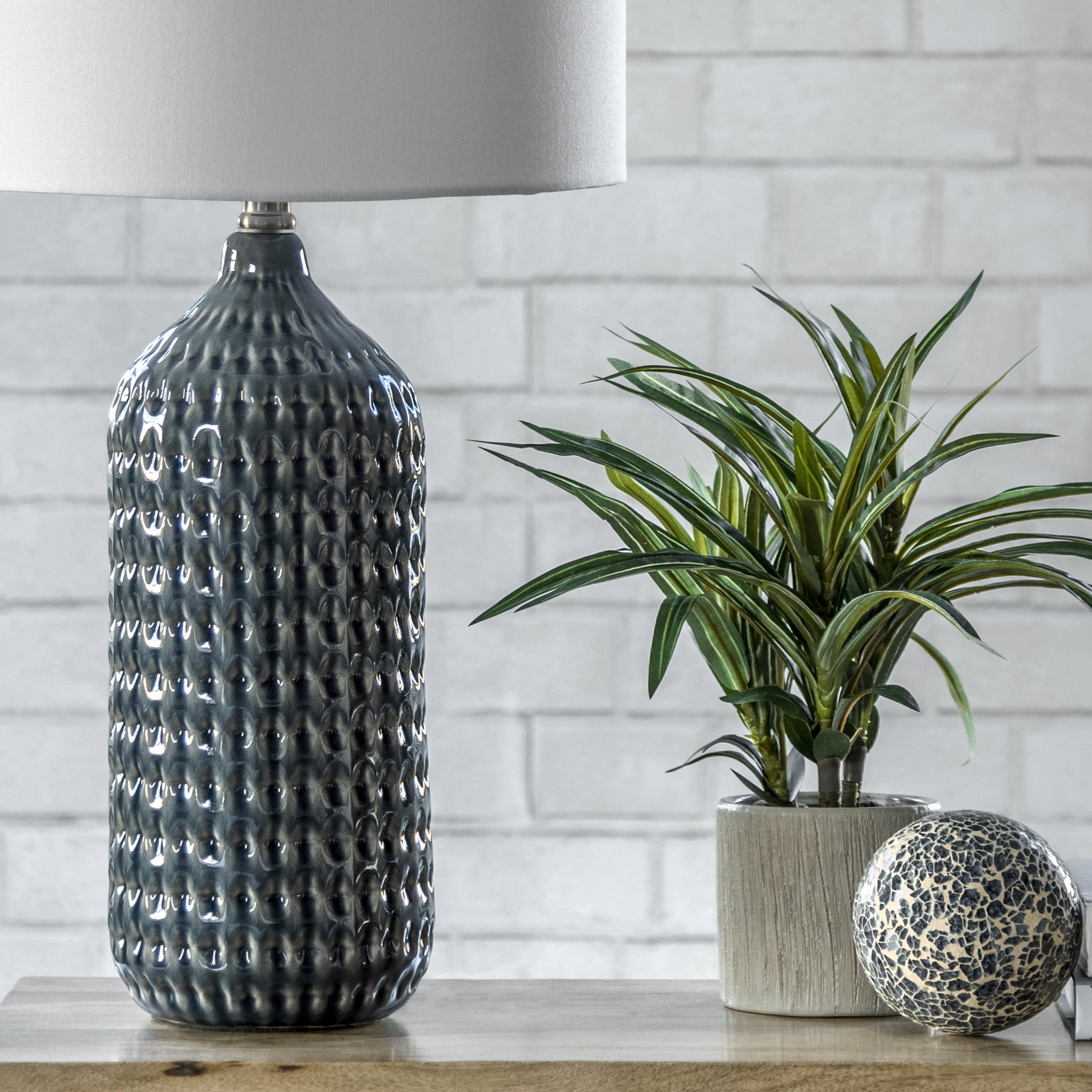 30 Inch Perforated Ceramic Textured Vase Table Lamp - Modern Grey Home Decor for Living Room, Bedroom & Office Lighting