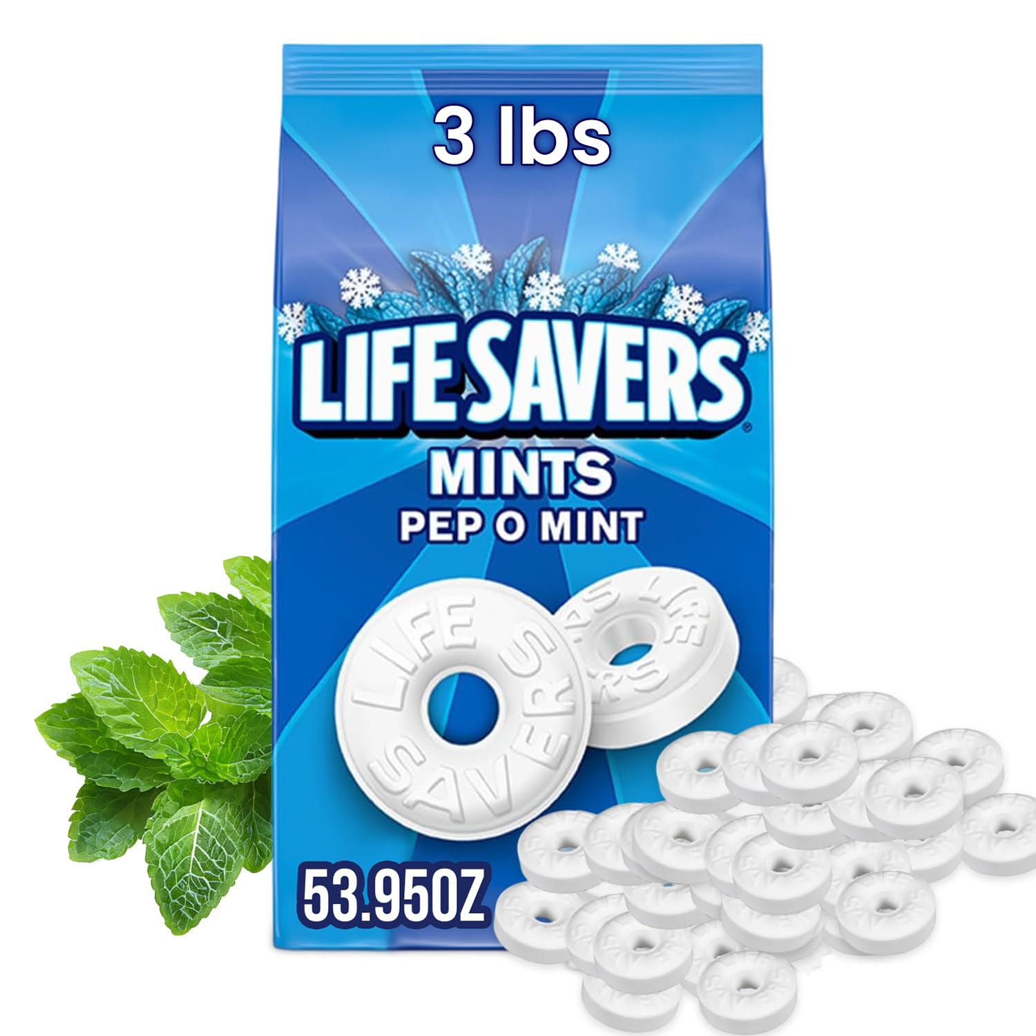 3lbs Bulk Peppermint Breath Mints Hard Candy - Individually Wrapped Lifesavers for Fresh Breath - Perfect for Office, Travel, Halloween & Holiday Parties - Refreshing Mint Candy for Home, Work & On-the-Go