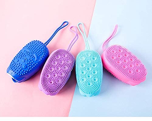 Premium Silicone Body Scrubber & Massage Brush with Built-in Shampoo Dispenser - Exfoliating Shower Brush for Men, Women & Kids - Soft Bath Accessories for Spa-like Skin Care at Home (Ideal for Sensitive Skin & Daily Exfoliation)