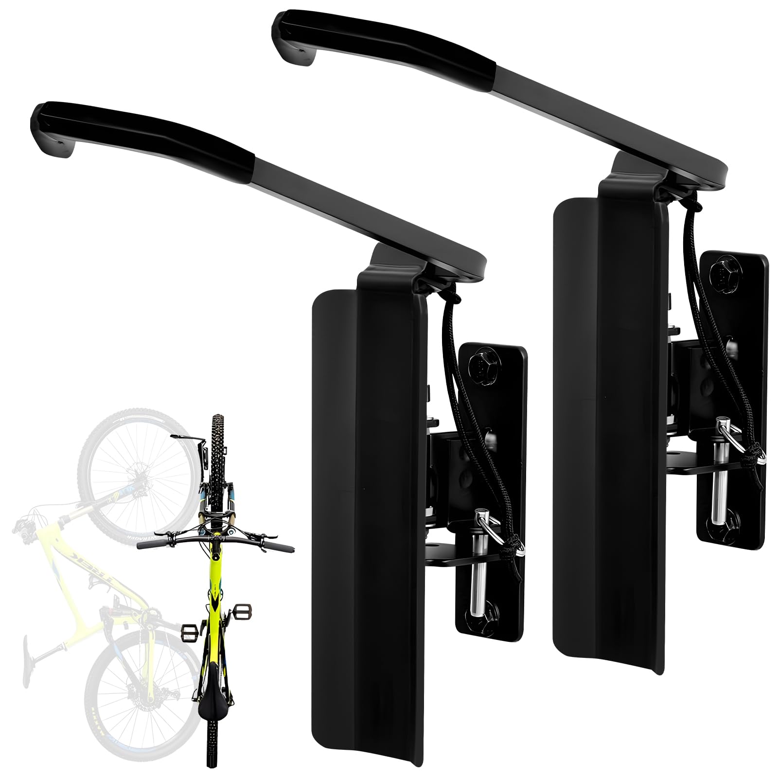 OKSTENCK 2-Pack Swivel Bike Wall Mount Rack - Heavy Duty Garage Storage for Mountain, Road & Kids Bikes - Space Saving Black Bike Holder (Perfect for Small Apartments & Organized Garages)