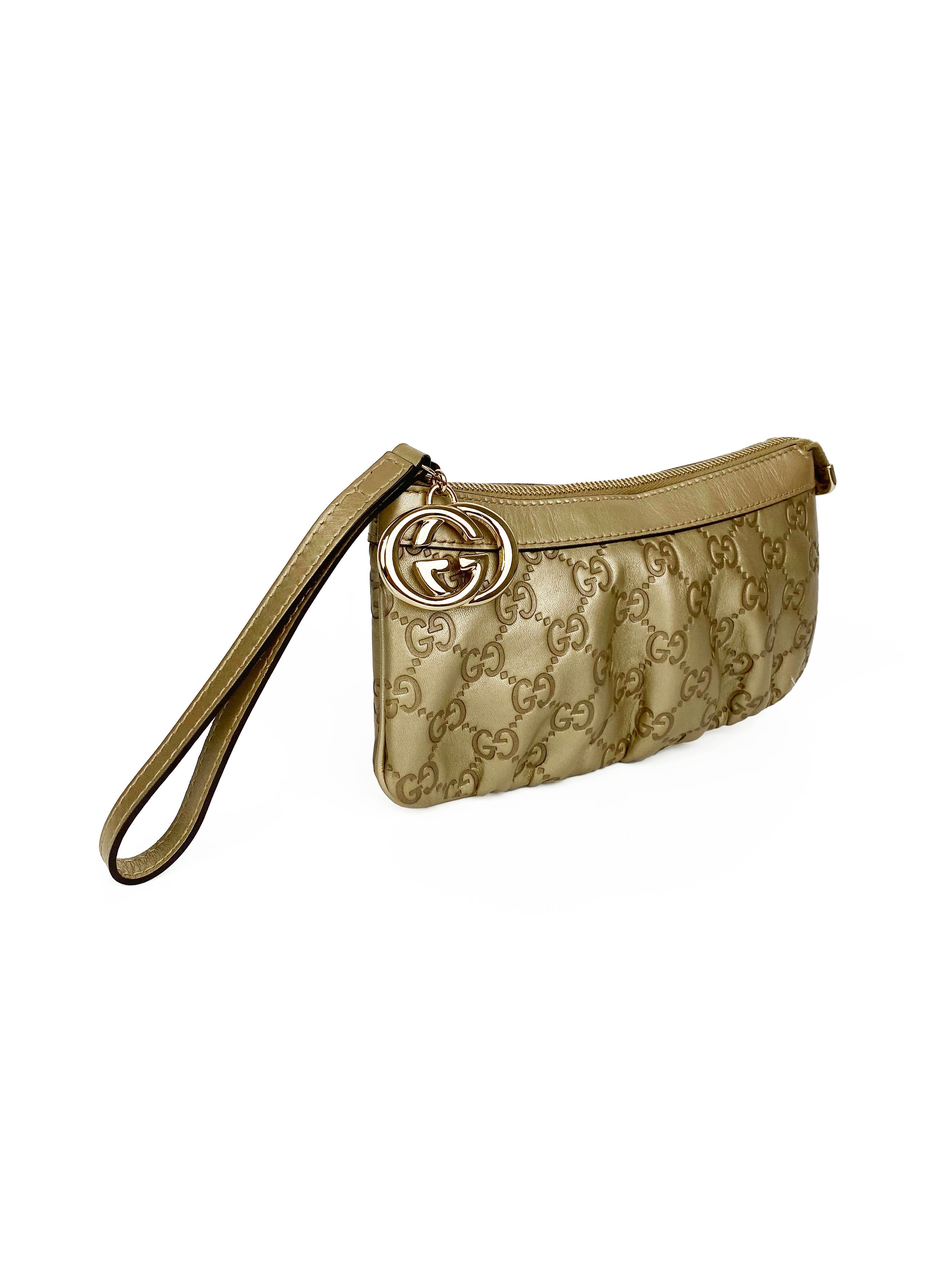 Gucci Gold Guccissima Britt Clutch Bag for Women - Luxury Designer Evening Clutch Purse - Perfect for Parties, Weddings & Special Occasions