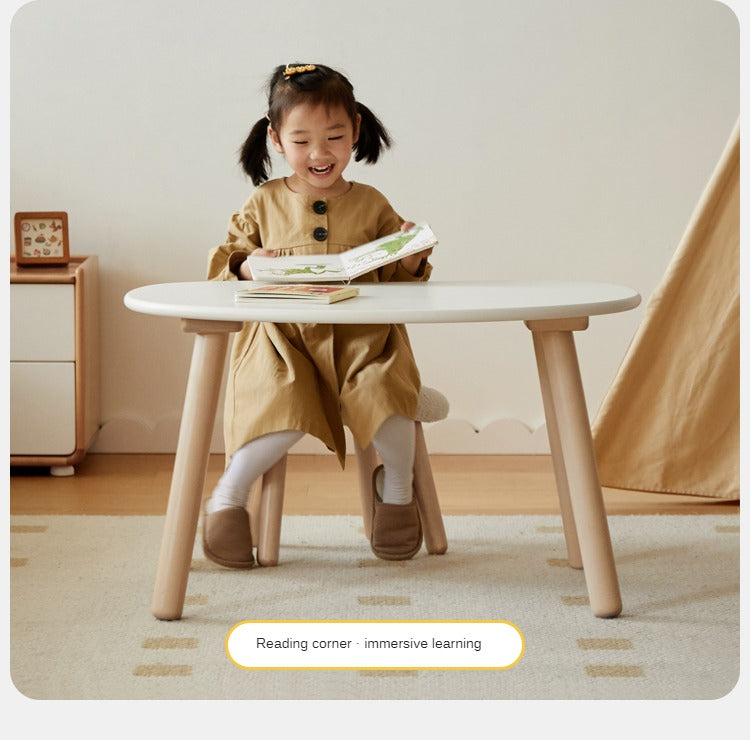 Handmade Birch Solid Wood Kids Study Desk - Ergonomic Peanut-Shaped Table for Children's Learning, Writing & Drawing - Perfect for Home, Classroom & Playroom