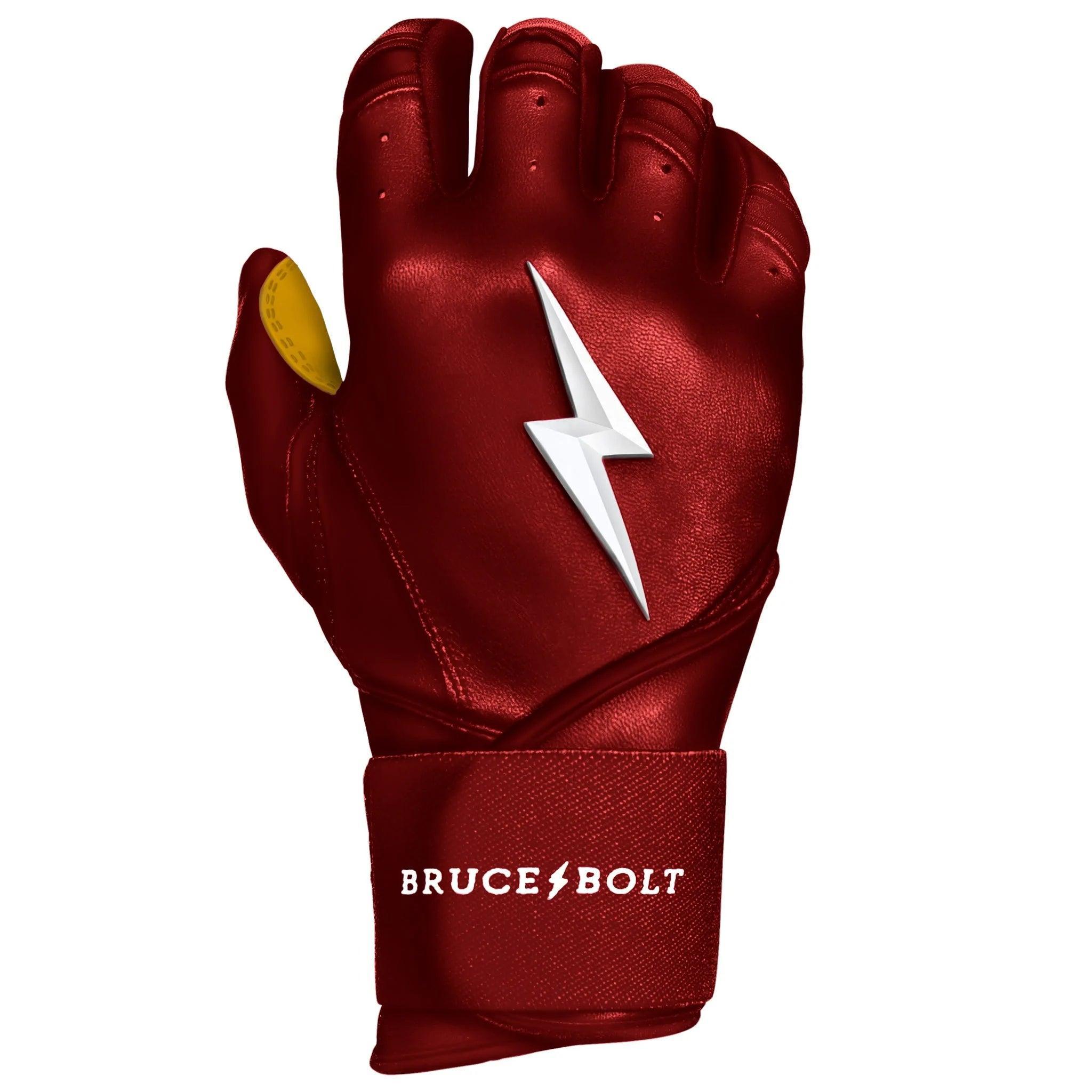 Bruce Bolt PREMIUM PRO Long Cuff Batting Gloves for Baseball & Softball - Maroon Color, Durable Grip, Enhanced Protection - Perfect for Training, Games & Practice Sessions