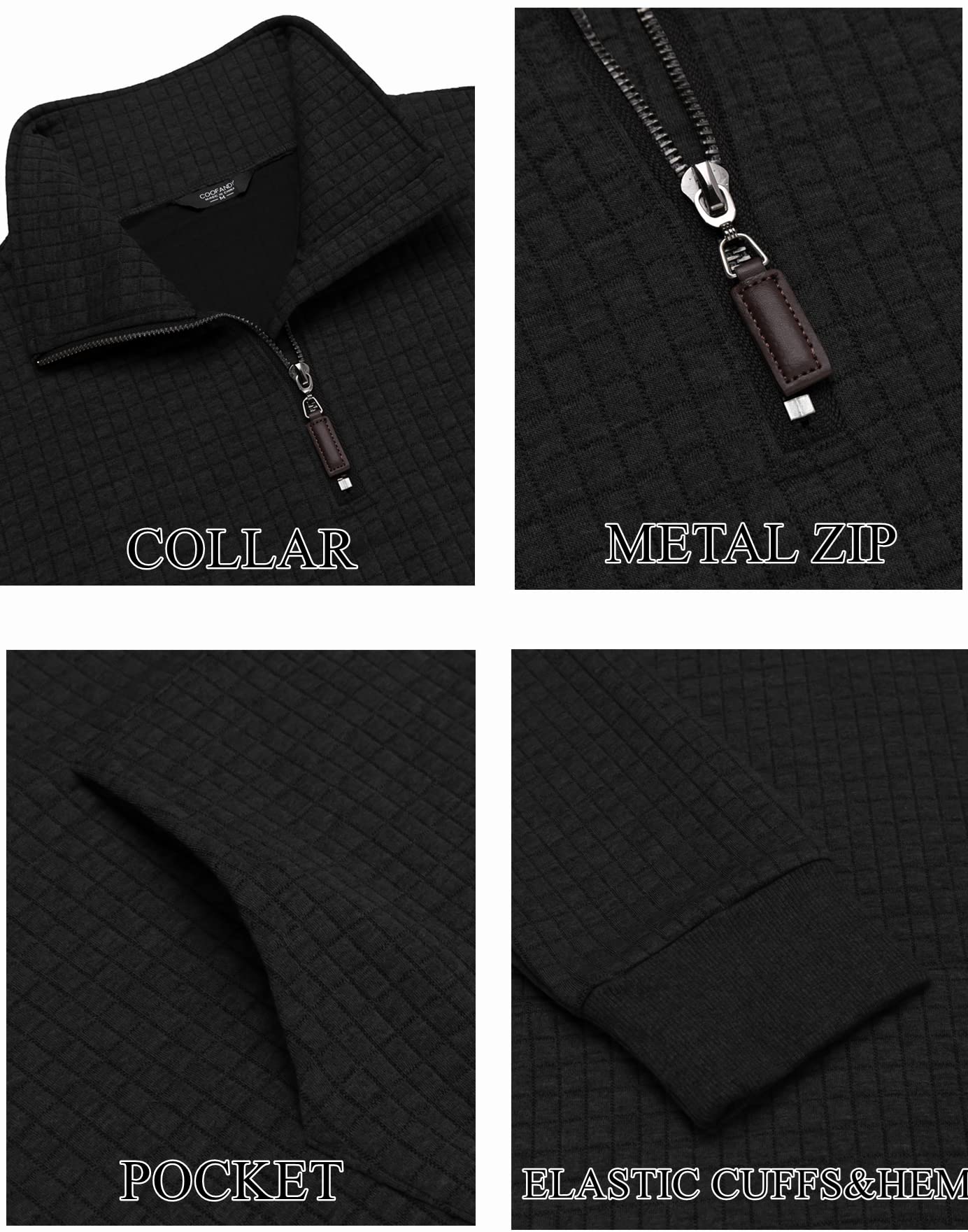 COOFANDY Men's Quarter Zip Sweatshirt - Long Sleeve Waffle Knit Pullover Hoodie with Pocket | Casual Fall Winter Layering for Outdoor Activities & Lounge Wear