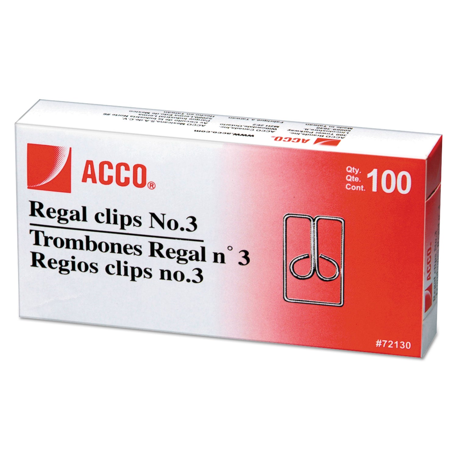 ACCO Regal Clips #3 Smooth Silver Paper Clips - 100 Pack/Box - Perfect for Office, School & Home Organization