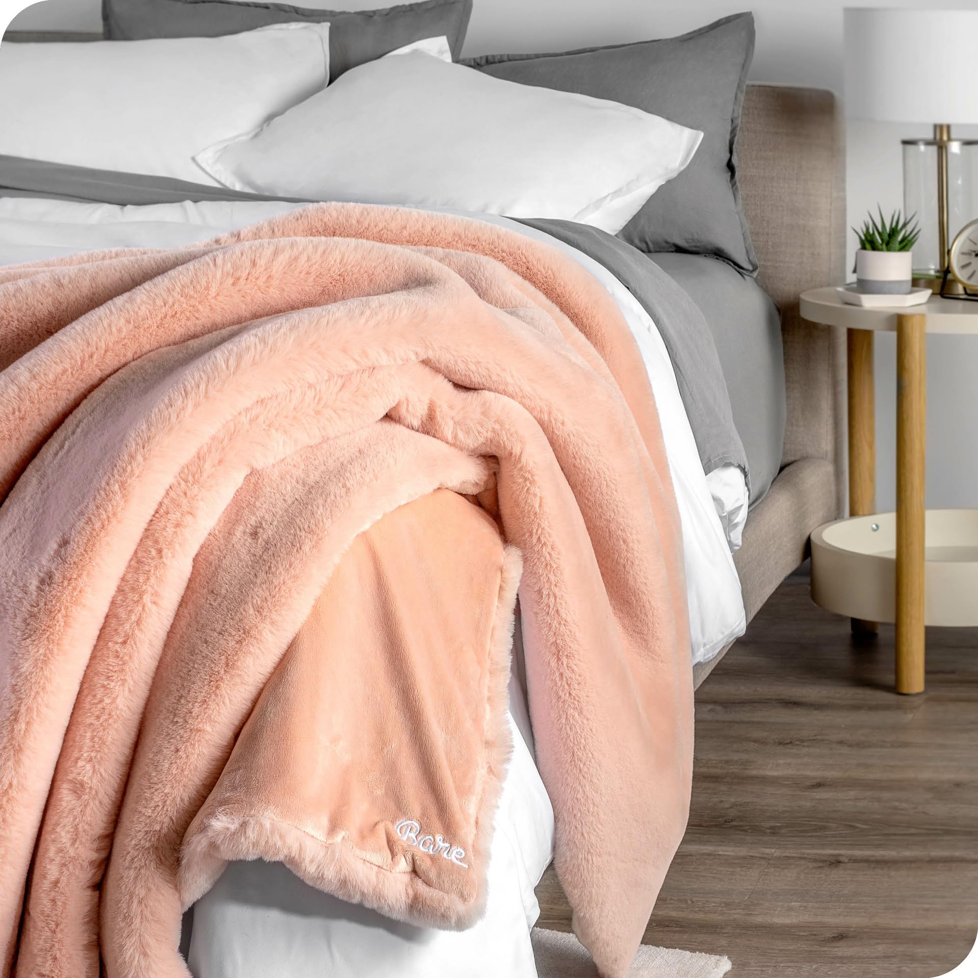 Bare Home Faux Fur Blanket - Ultra Soft & Luxurious Oversized Throw Blanket (80x60 inches) - Cozy Warm Fluffy Blanket for Couch, Sofa, Bed, Chair - Decorative Fuzzy Blanket in Blush Pink - Perfect for Winter Nights, Movie Time & Home Decor
