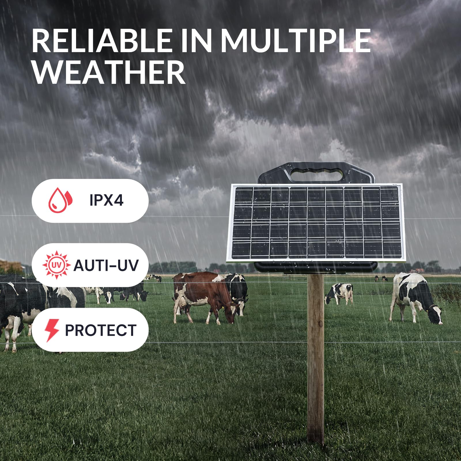 S2500 2.2 Joule Solar Fence Charger - 60 Mile Electric Fence Energizer for Livestock, Horses, Cattle & Sheep - Portable, Weatherproof & Durable - Ideal for Pastures, Farms & Ranch Security