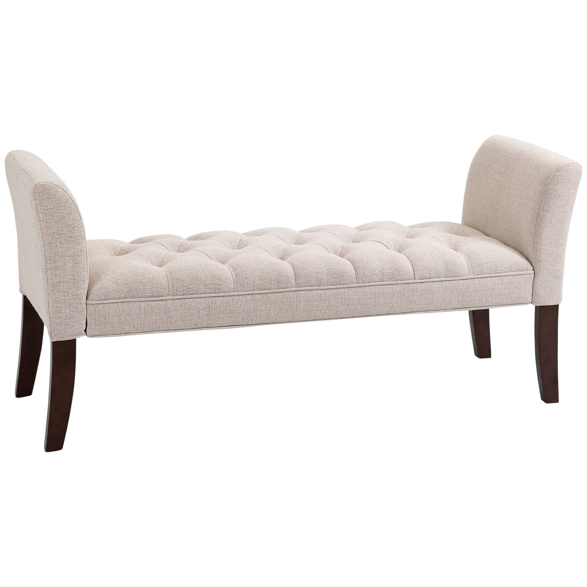 HOMCOM Tufted Upholstered Bed Bench with Arms & Solid Wood Legs - Stylish End of Bed or Entryway Seating for Bedroom, Living Room & Hallway - Beige