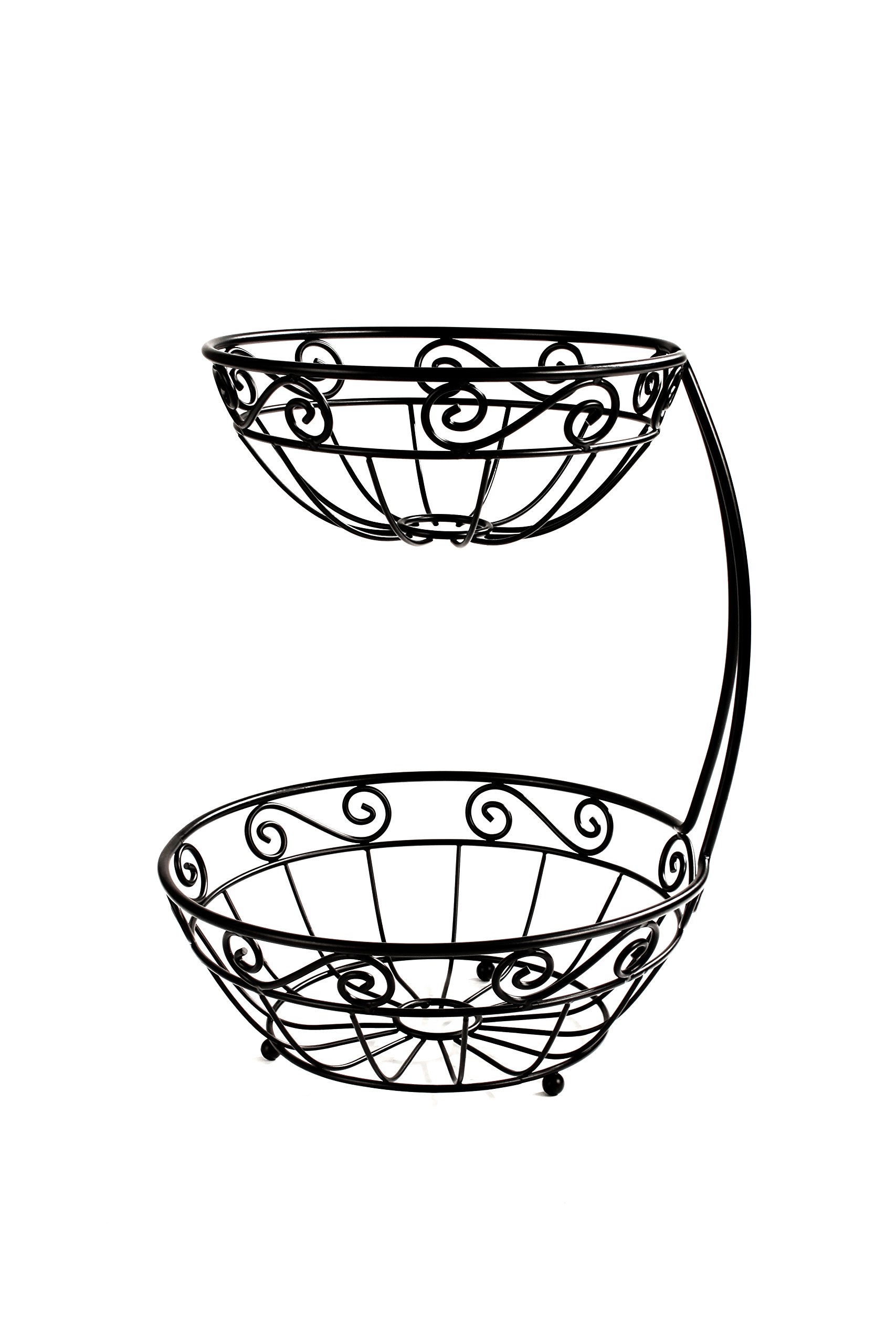 2-Tier Black Spectrum Scroll Fruit Stand - Kitchen Counter Organizer for Fruits, Vegetables & Food Storage | Perfect for Pantry, Dining Table & Small Space Organization