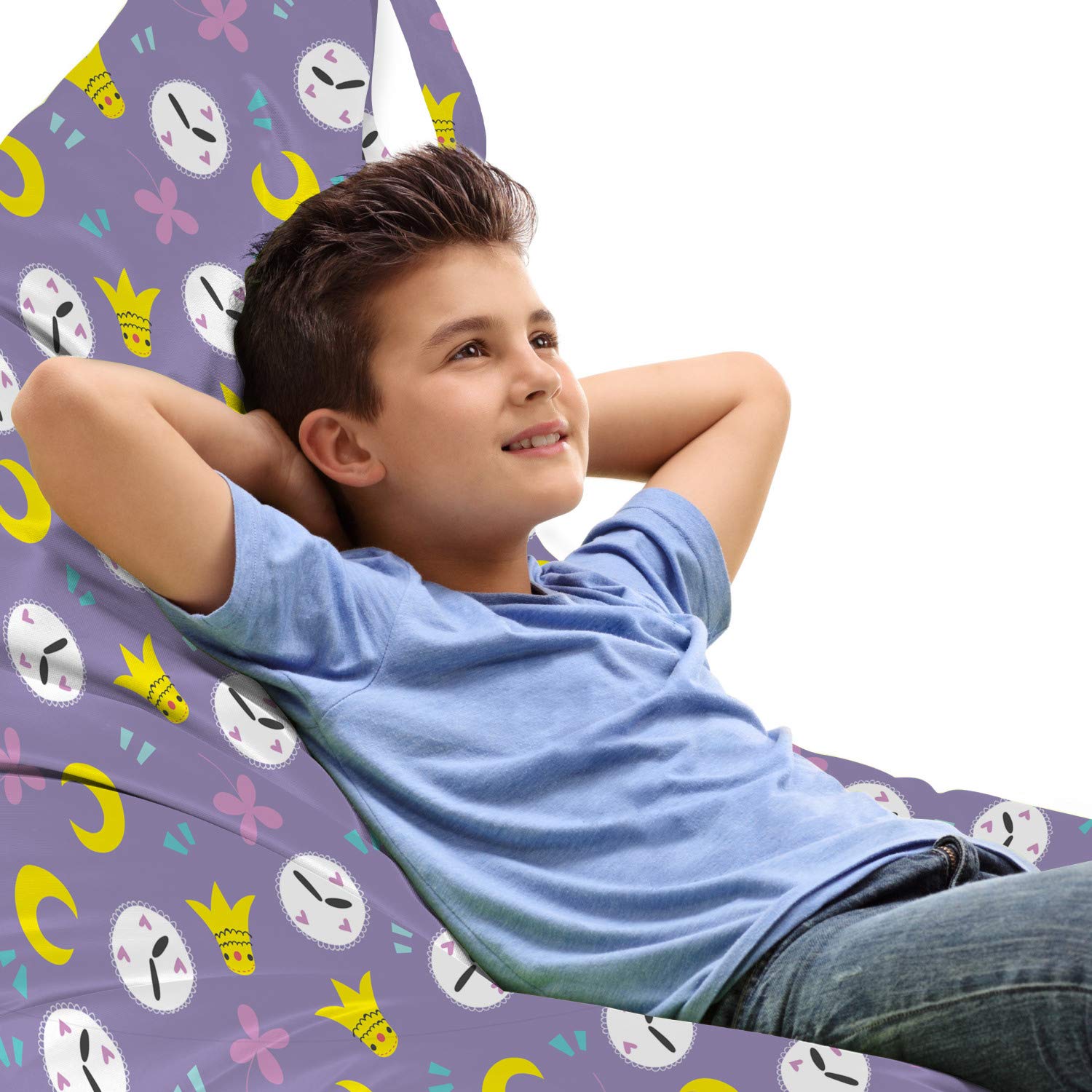 **Ambesonne Moon Lounger Chair Bag – Large Storage Organizer with Handle, Cartoon Floral Clock Heart Crown Design, Blue Multicolor – Perfect for Beach, Camping, and Home Storage**