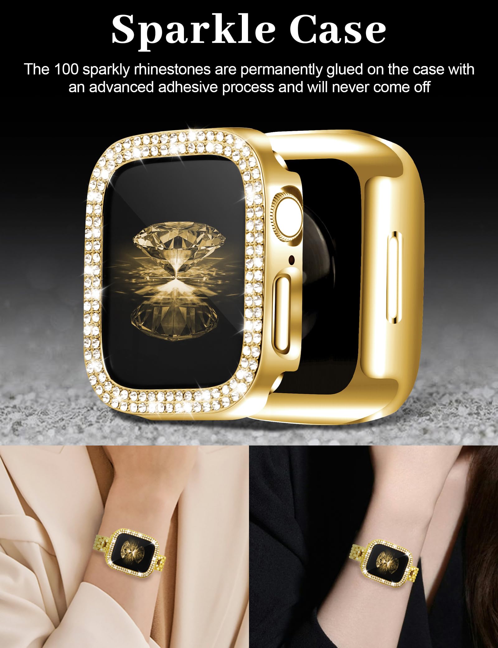 Elegant JR.DM Slim Bling Bracelet Case - D-Shaped Stainless Steel Replacement Band Compatible with Apple Watch Series 10/9/8/7/6/5/4/3/2/1/SE/Ultra - Perfect Dressy Accessory for Women's Fashion & Special Occasions