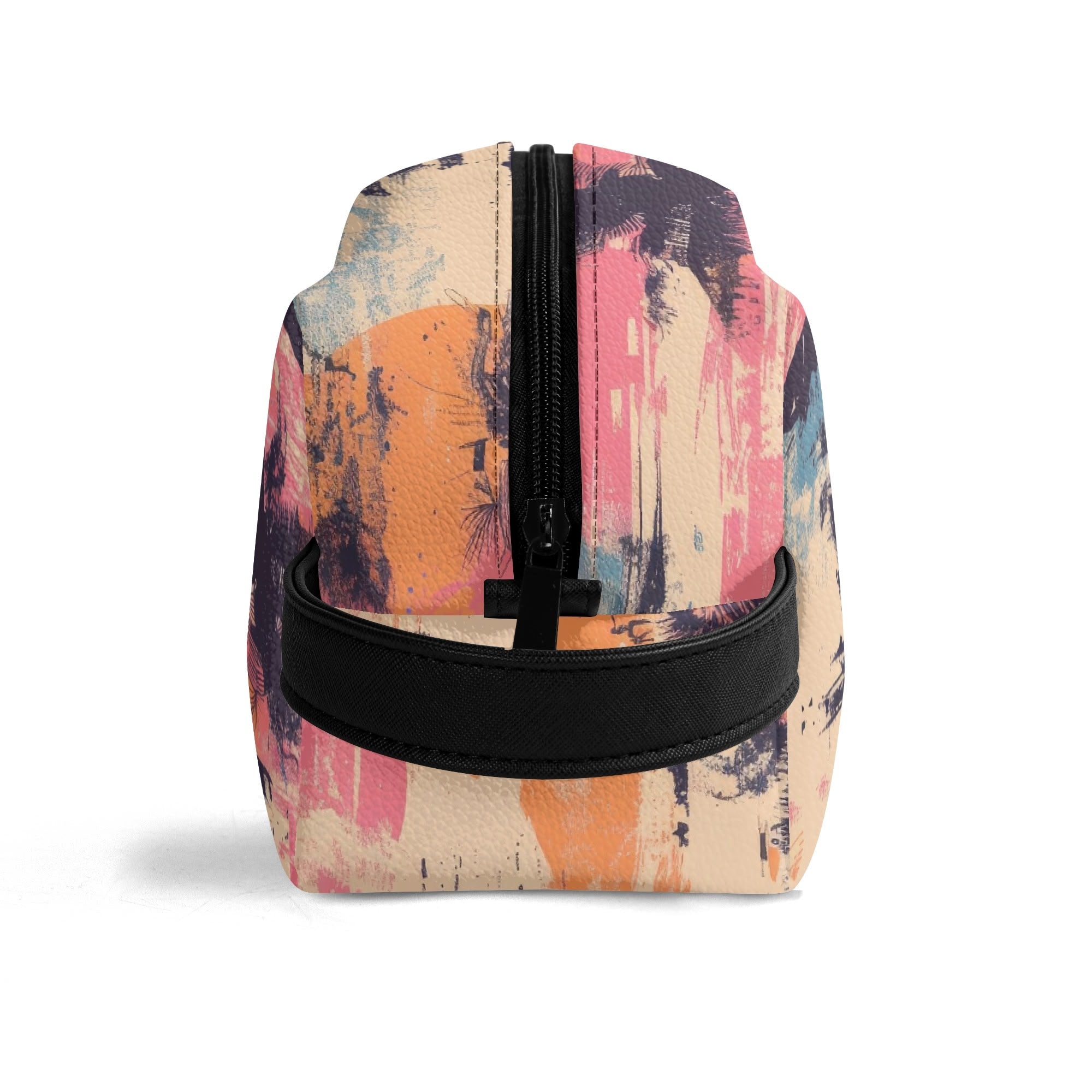 Vintage Grunge Palm Trees & Sunset Leather Toiletry Bag - Waterproof Travel Cosmetic Organizer for Beach Vacation, Camping & Gym Essentials