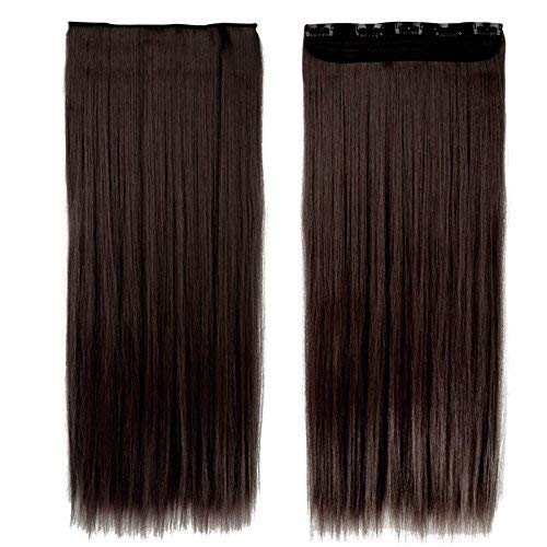Verbier Long Straight Synthetic Hair Extensions for Women - Smooth & Silky Dark Brown Clip-In Hair Extensions (Pack of 1) | Perfect for Daily Wear, Parties & Special Occasions